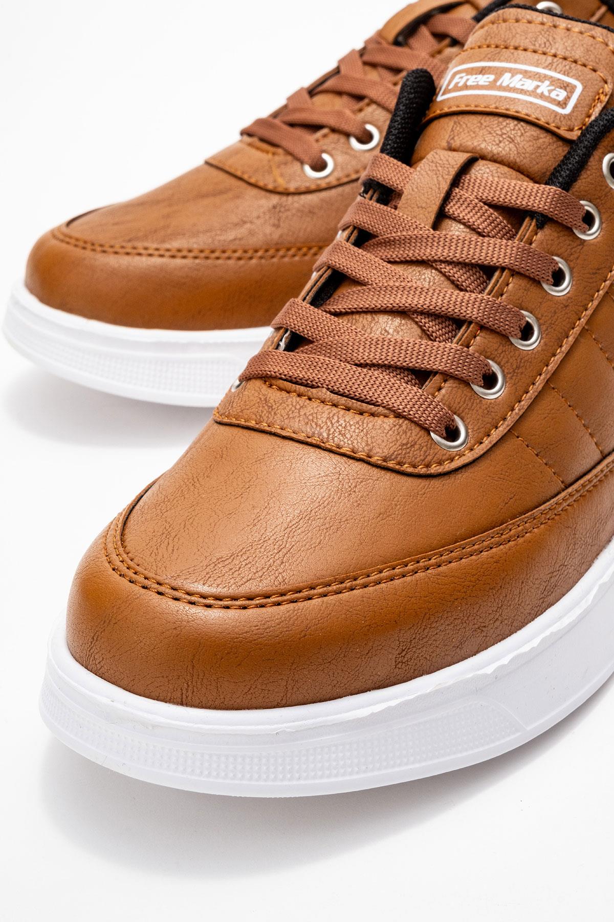 Yan Dikişli Bağcıklı Erkek Spor Ayakkabı; TABA BEYAZ - Görsel 4