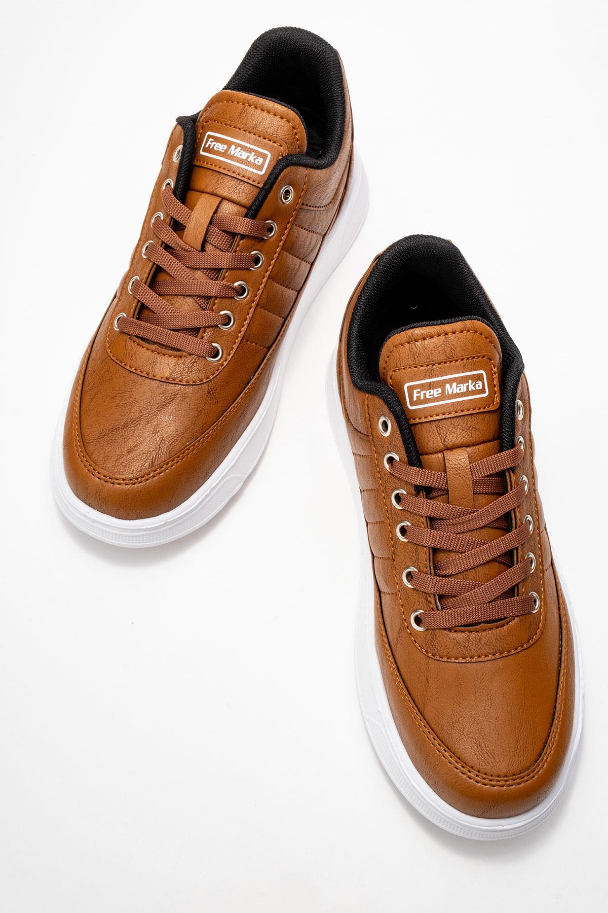 Yan Dikişli Bağcıklı Erkek Spor Ayakkabı; TABA BEYAZ - Görsel 6