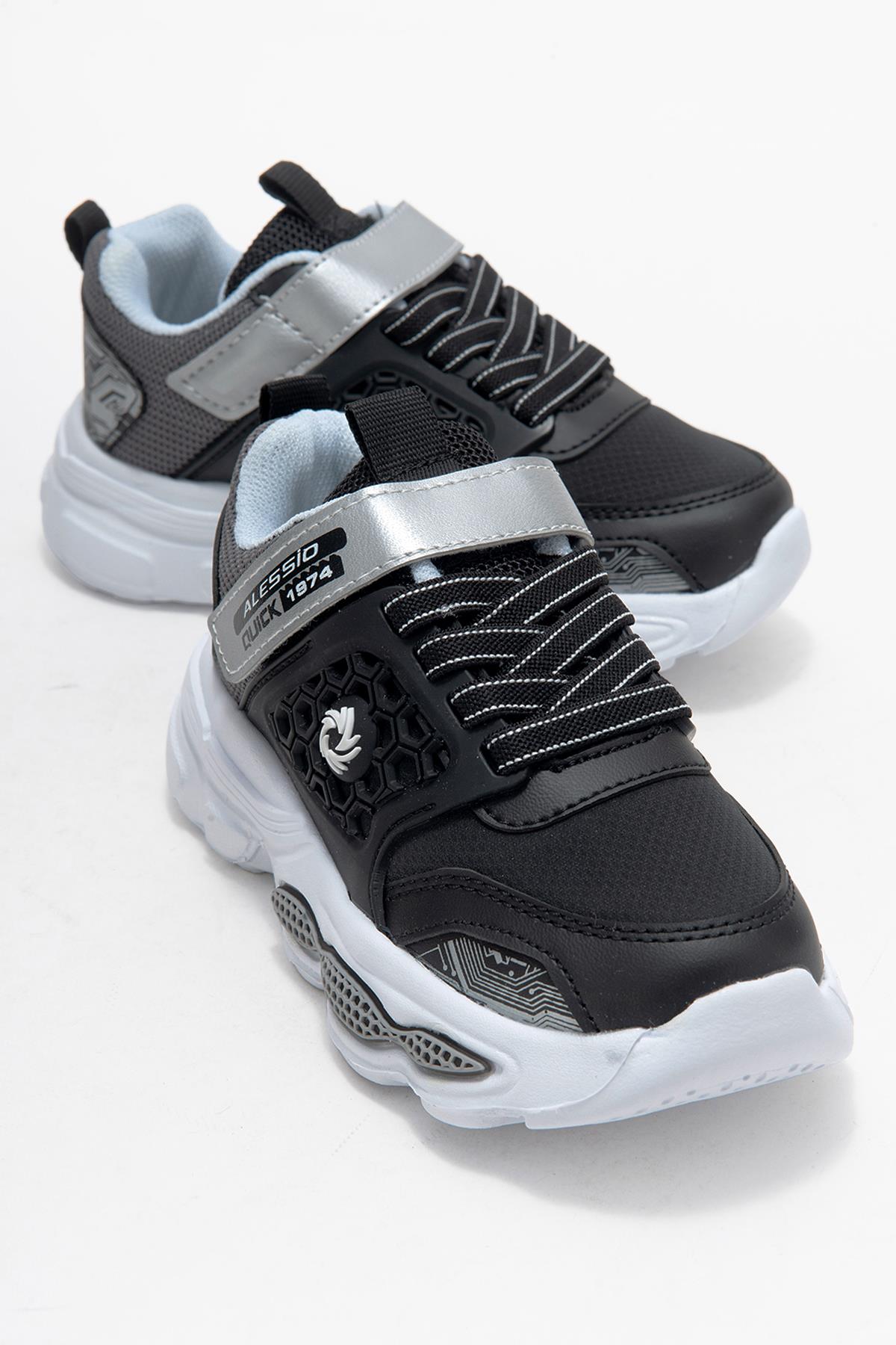 Bağcıklı Cırtlı Çocuk Spor Ayakkabı; SİYAH FÜME - Görsel 2