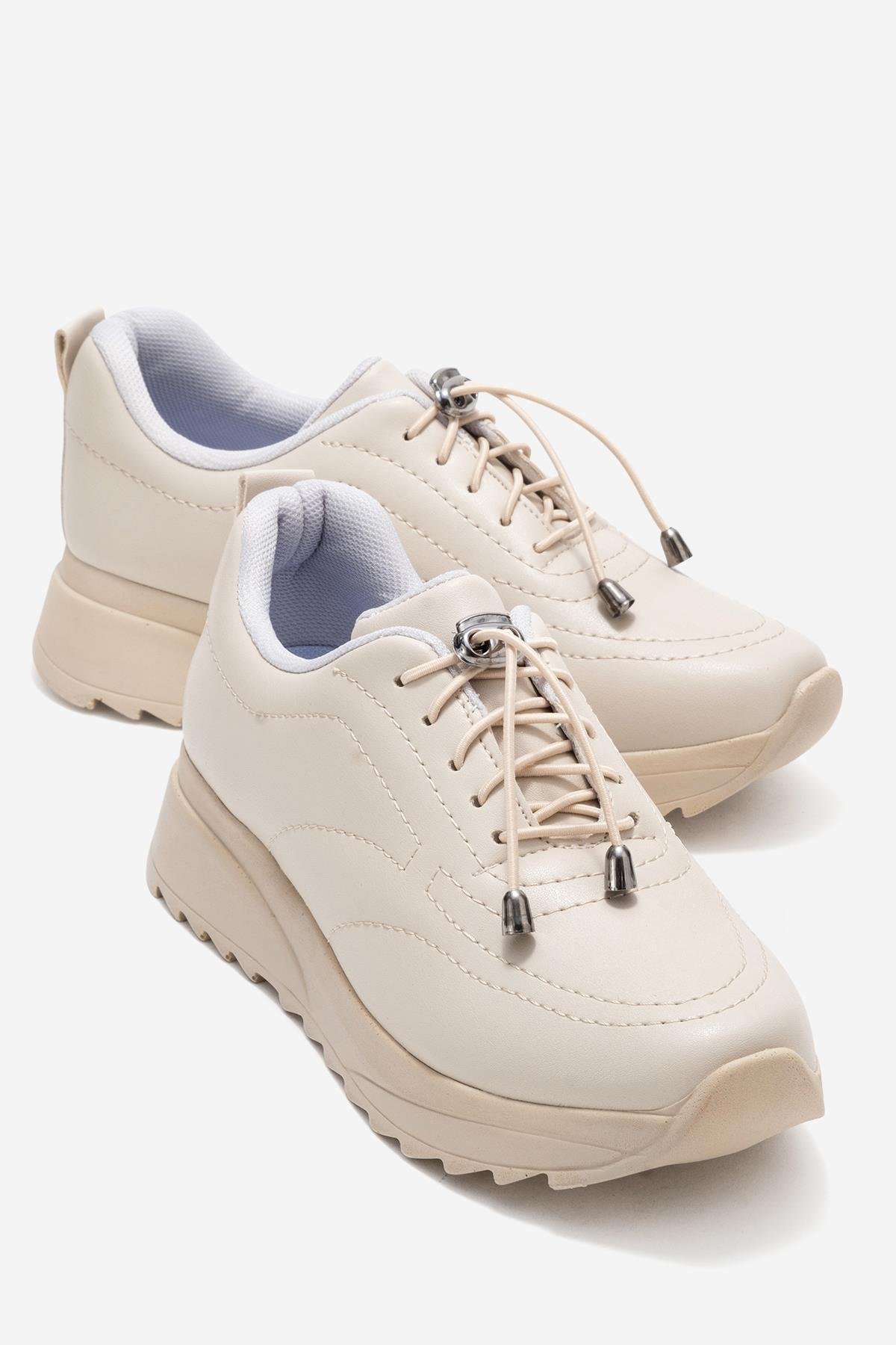 Kadın Dikişli Lastikli Spor Ayakkabı BEJ BEJ - Görsel 2