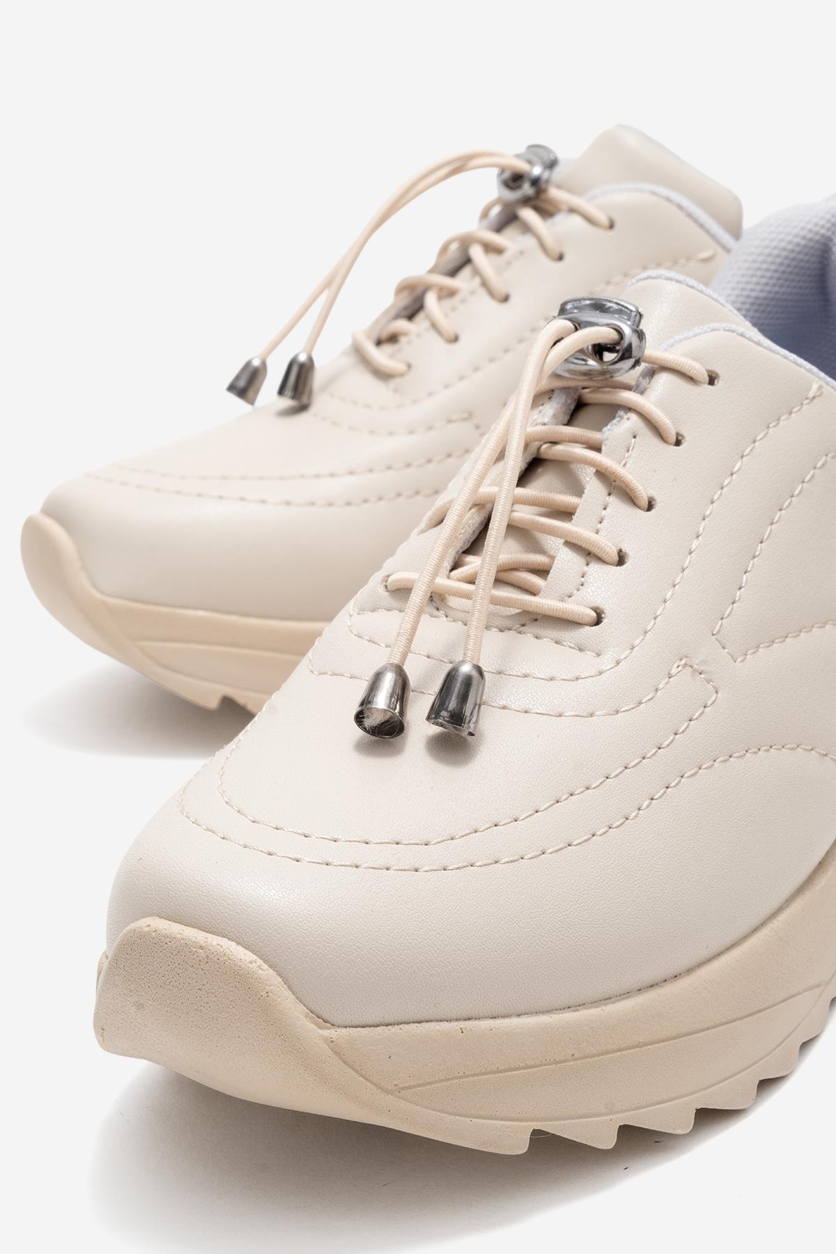 Kadın Dikişli Lastikli Spor Ayakkabı BEJ BEJ - Görsel 4