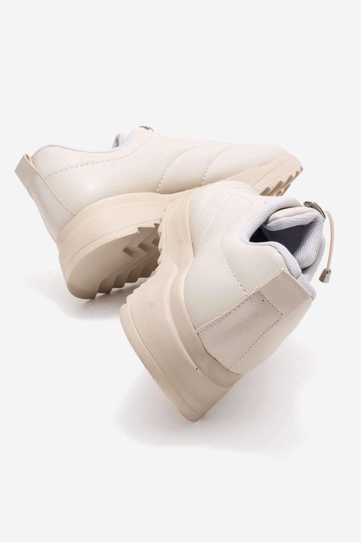 Kadın Dikişli Lastikli Spor Ayakkabı BEJ BEJ - Görsel 5