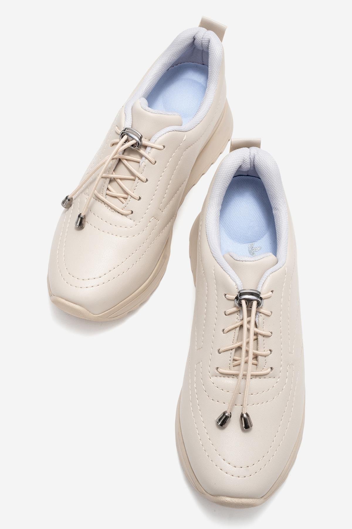 Kadın Dikişli Lastikli Spor Ayakkabı BEJ BEJ - Görsel 6