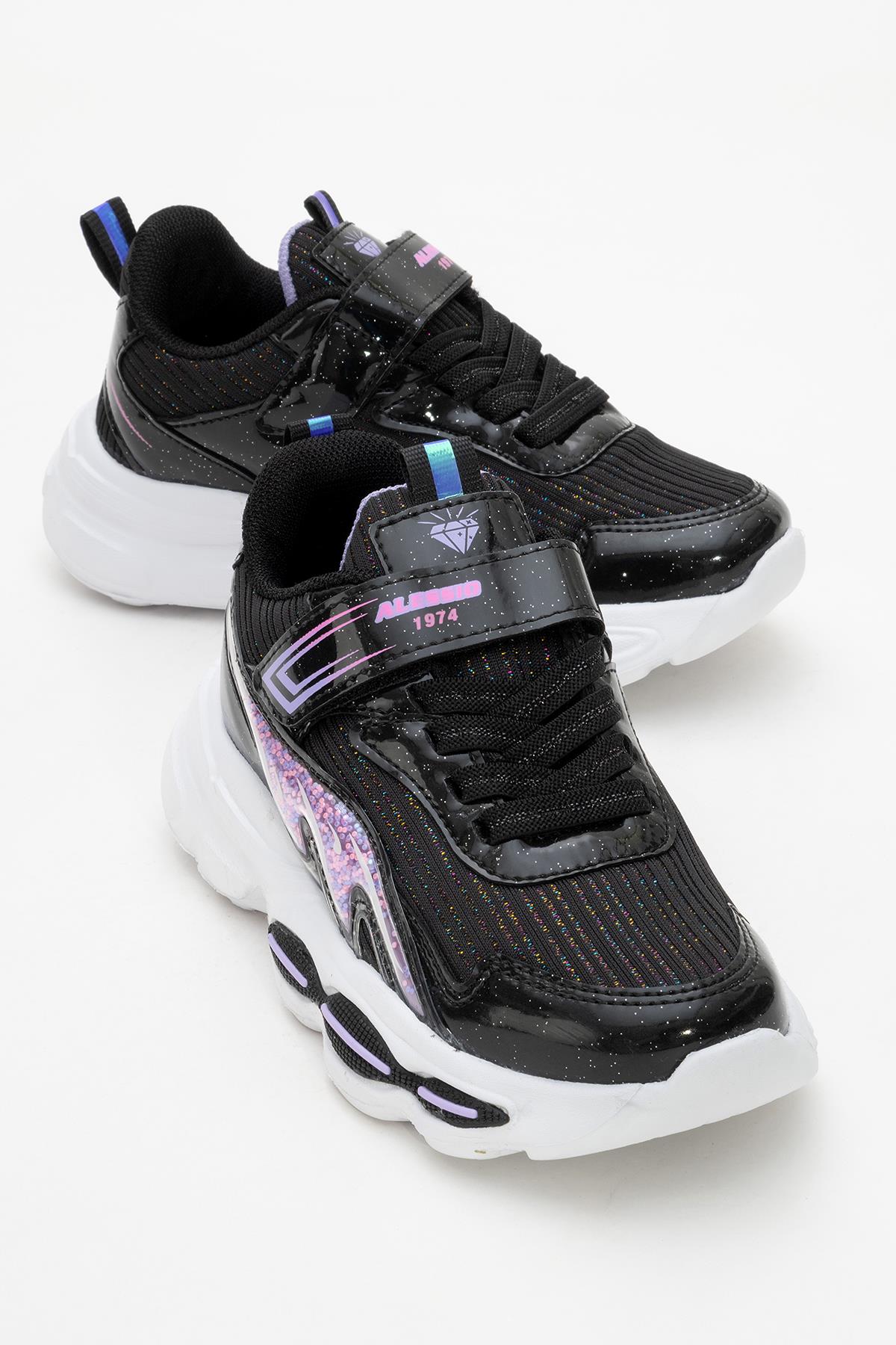 Cırtlı Bağlı Anorak Çocuk Spor Ayakkabı 26-30 SİYAH BEYAZ - Görsel 2