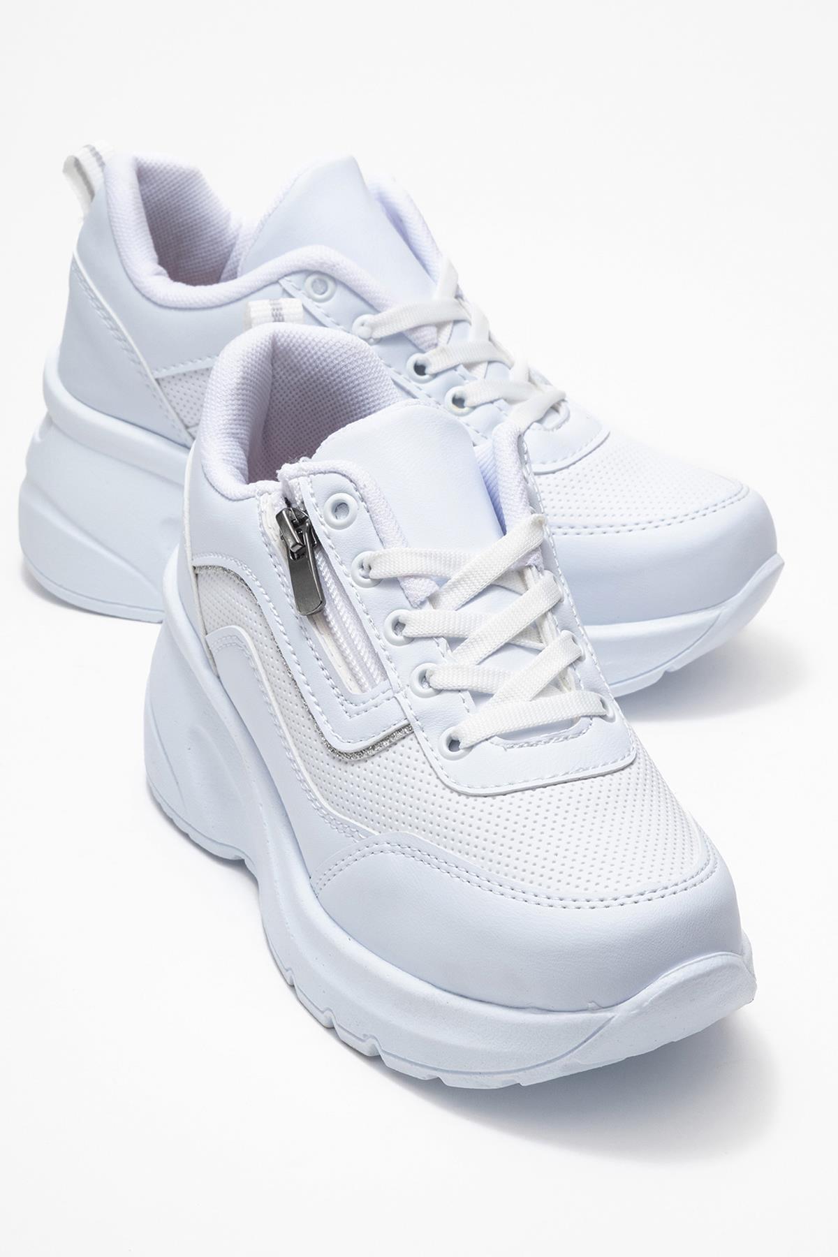 Kadın Fermuarlı Bağcıklı Spor Ayakkabı; BEYAZ - Görsel 2