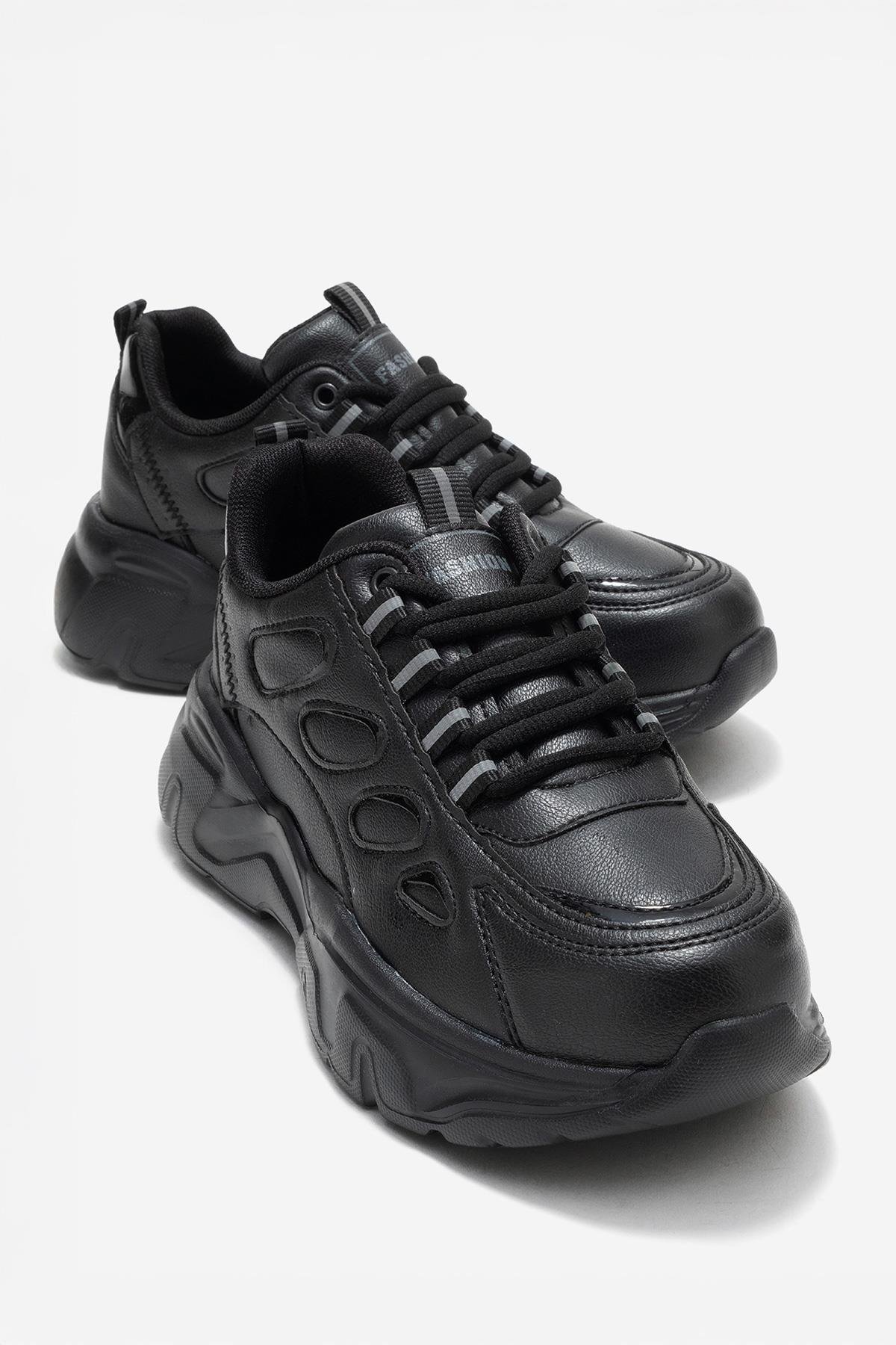 Yan Halka Desenli Kadın Spor Ayakkabı SİYAH SİYAH - Görsel 2