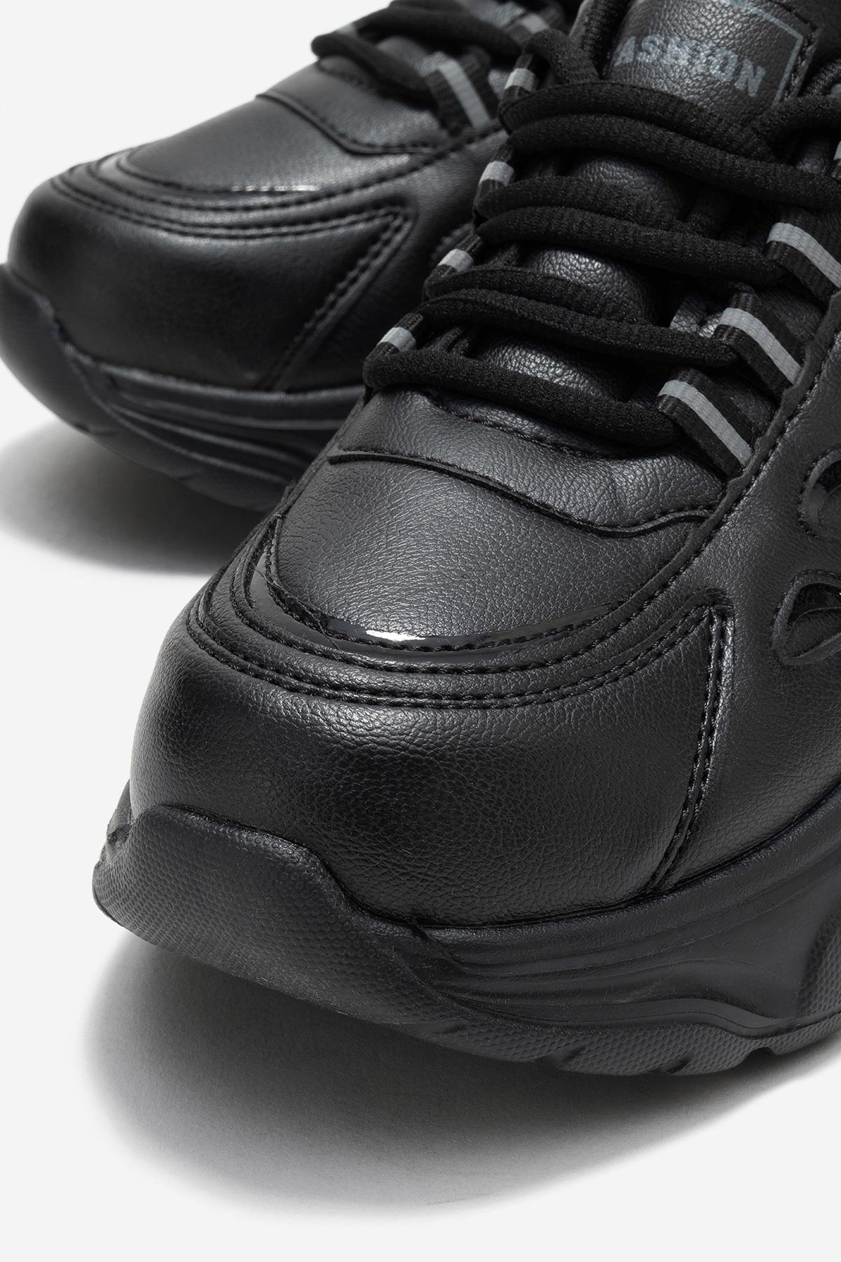 Yan Halka Desenli Kadın Spor Ayakkabı SİYAH SİYAH - Görsel 4