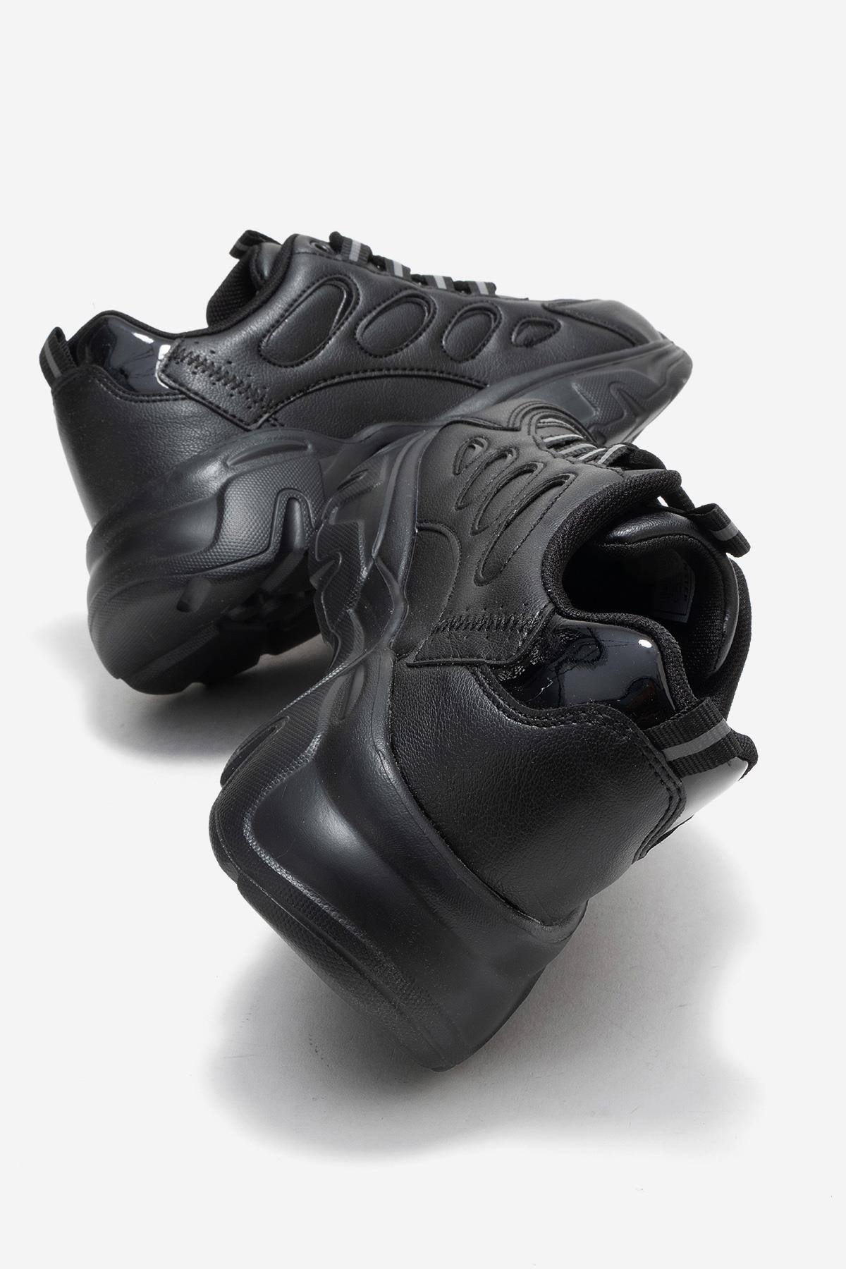 Yan Halka Desenli Kadın Spor Ayakkabı SİYAH SİYAH - Görsel 5