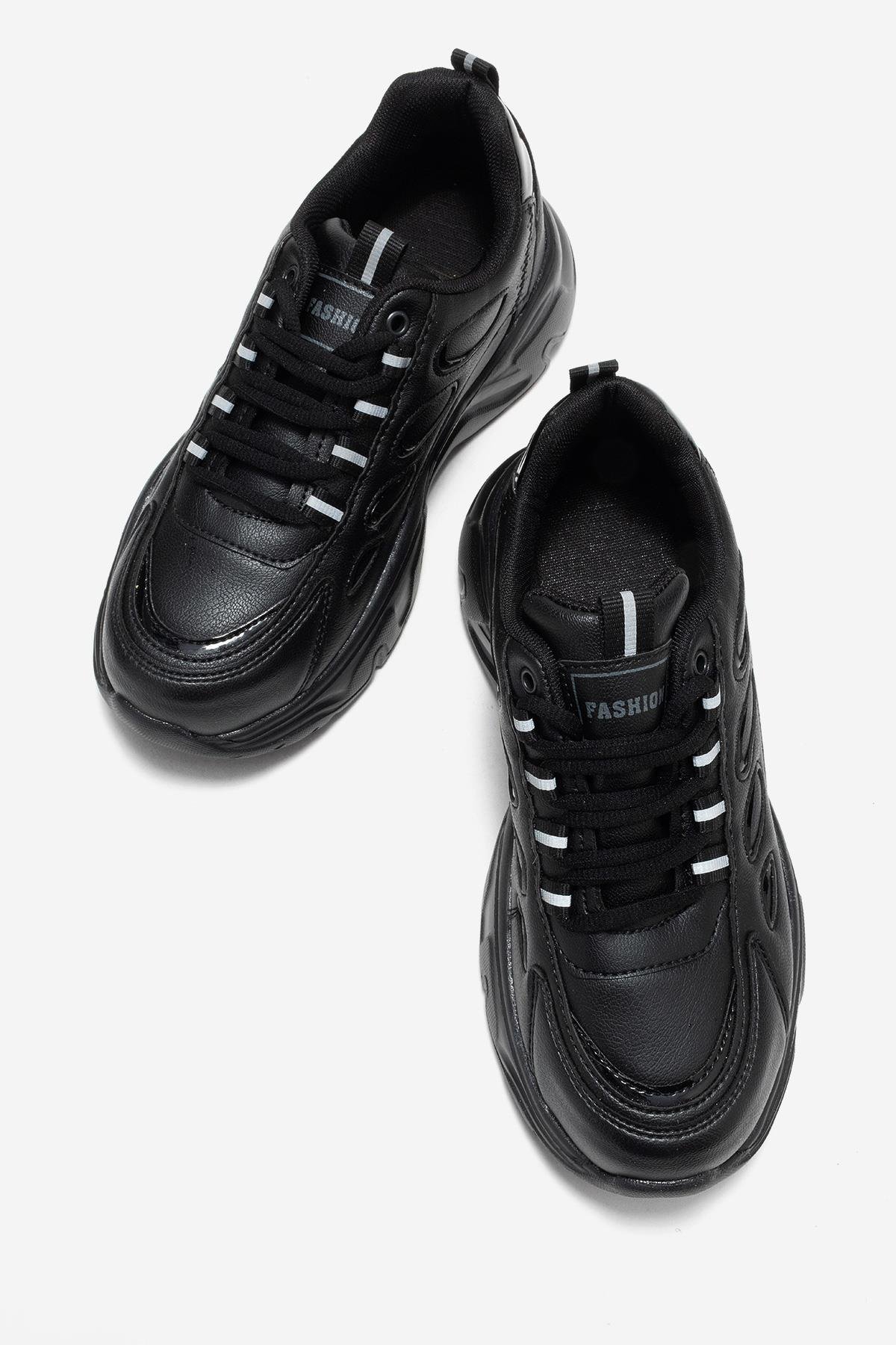 Yan Halka Desenli Kadın Spor Ayakkabı SİYAH SİYAH - Görsel 6