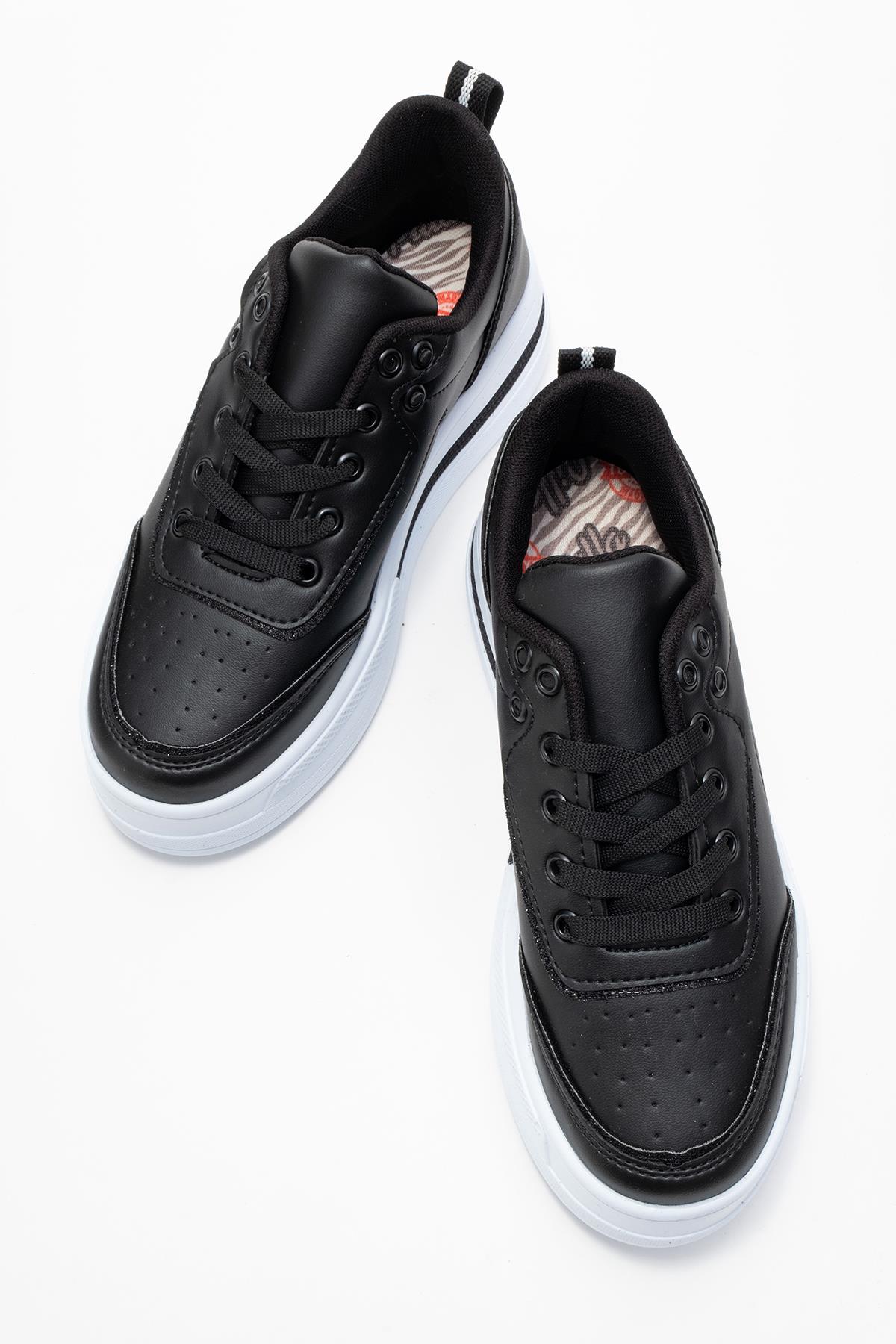 Kadın Taşlı Spor Ayakkabı SİYAH BEYAZ - Görsel 6