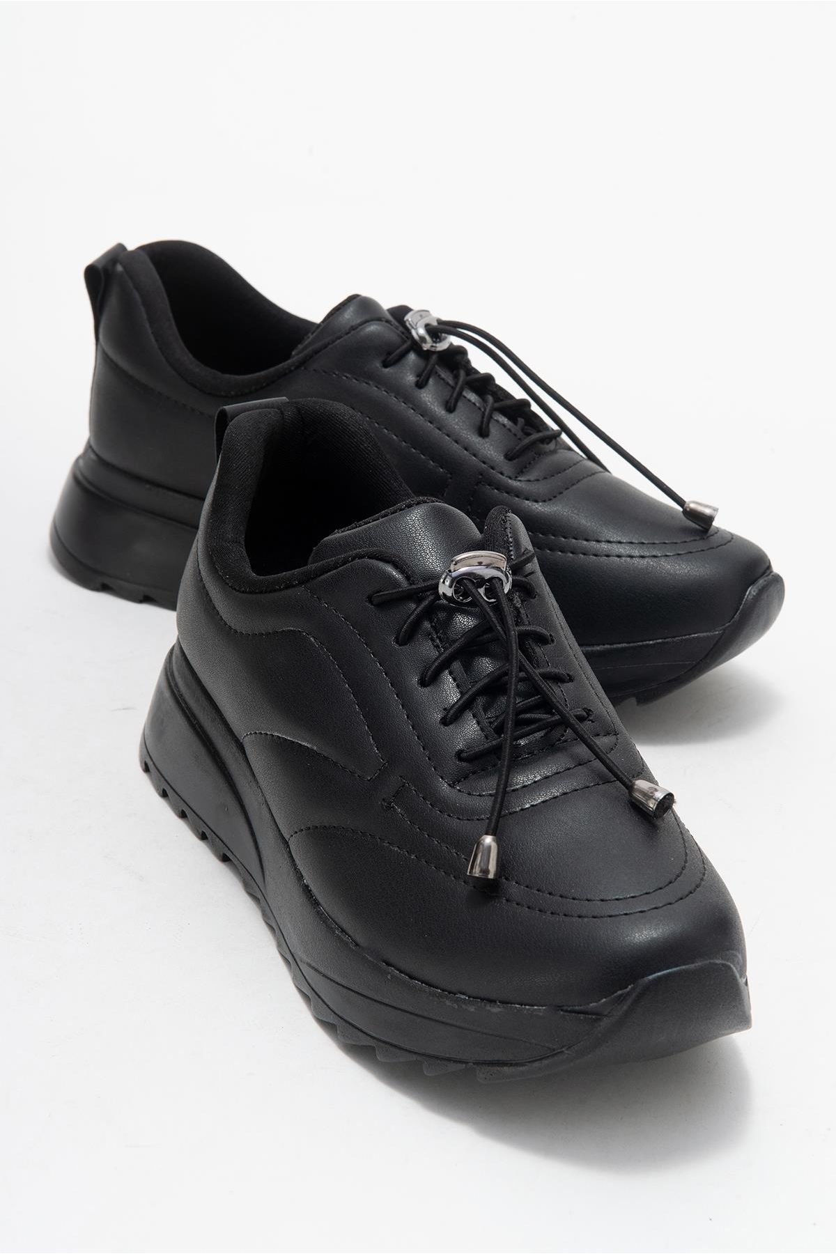 Kadın Dikişli Lastikli Spor Ayakkabı SİYAH SİYAH - Görsel 2