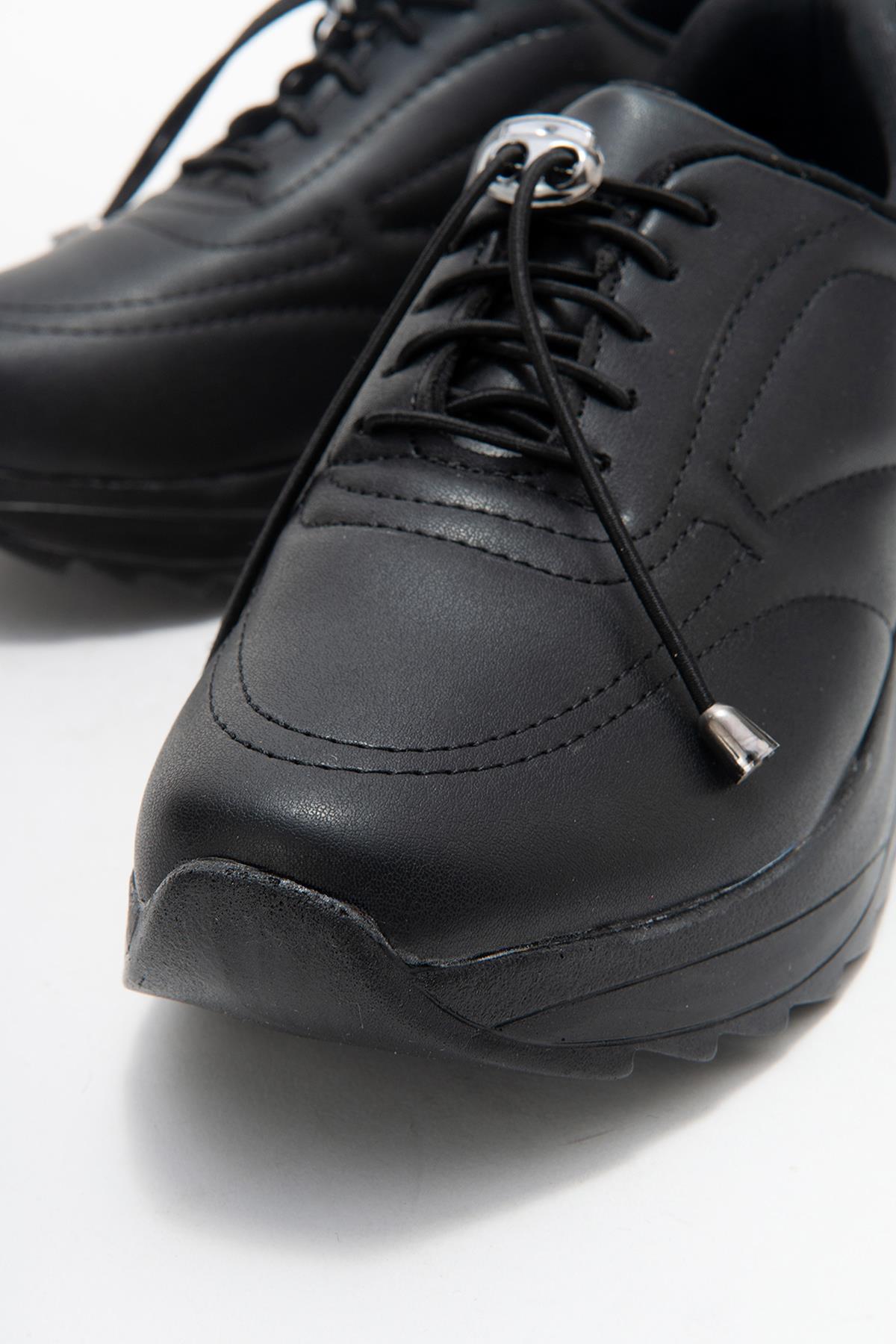 Kadın Dikişli Lastikli Spor Ayakkabı SİYAH SİYAH - Görsel 4