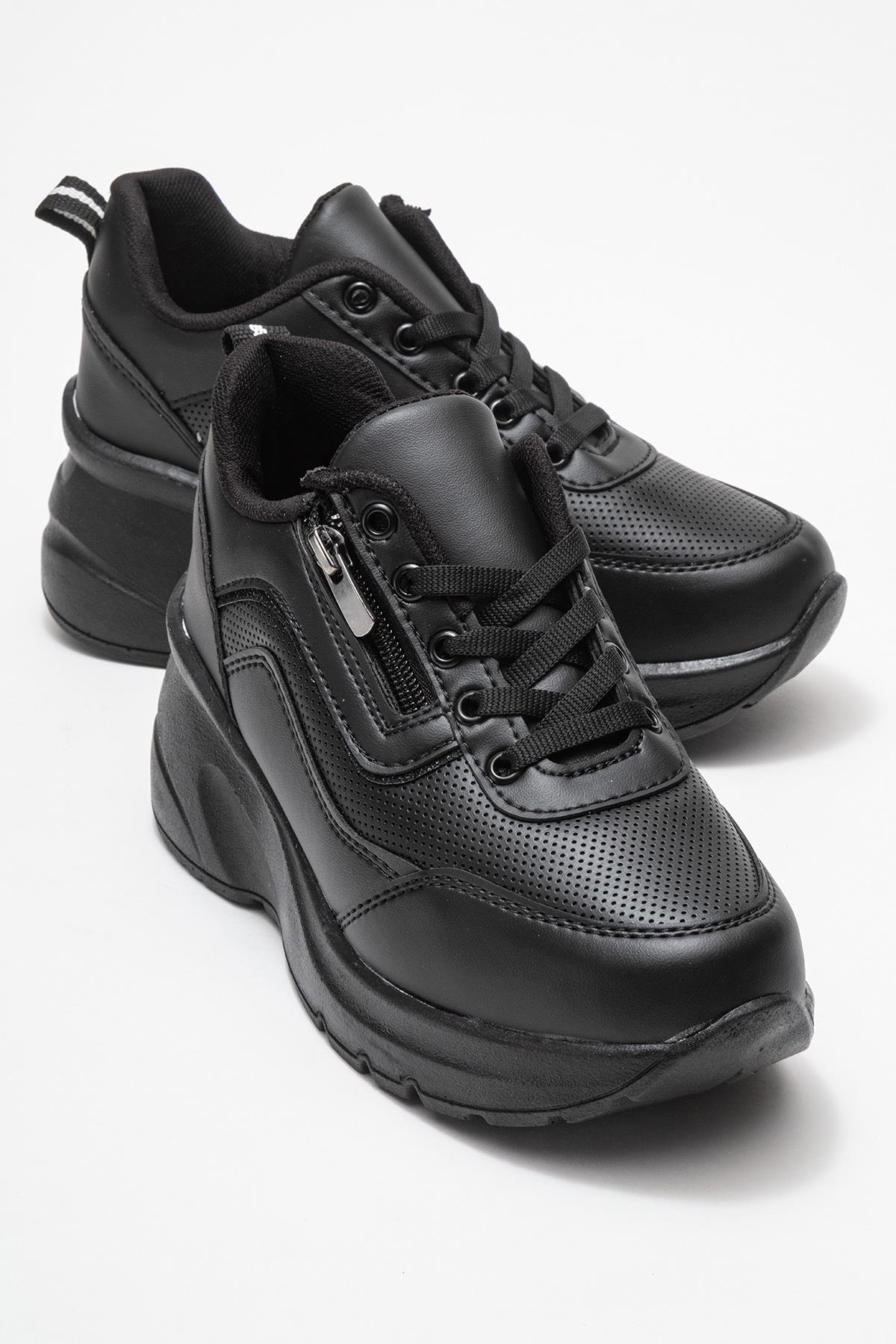 Kadın Fermuarlı Bağcıklı Spor Ayakkabı; SİYAH MAT - Görsel 2