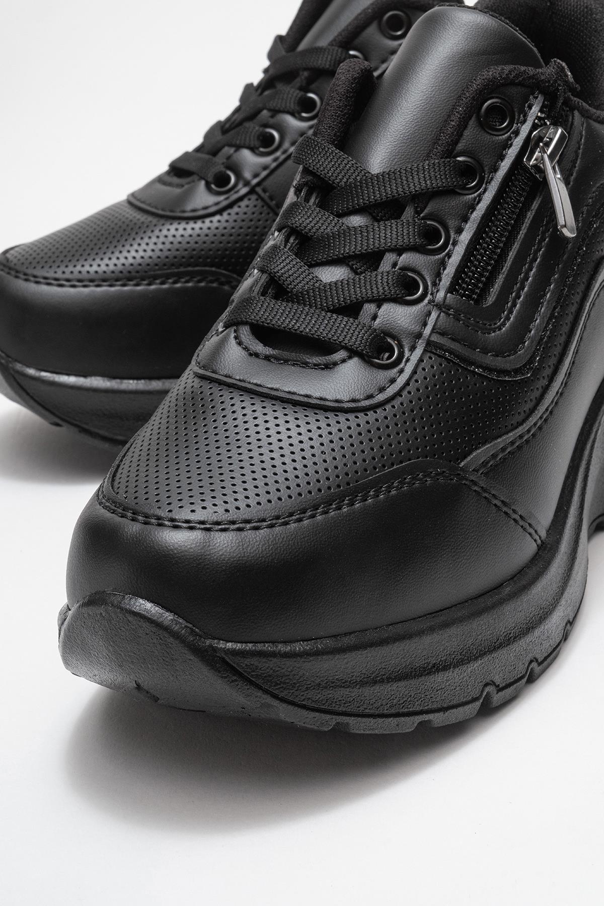 Kadın Fermuarlı Bağcıklı Spor Ayakkabı; SİYAH MAT - Görsel 4