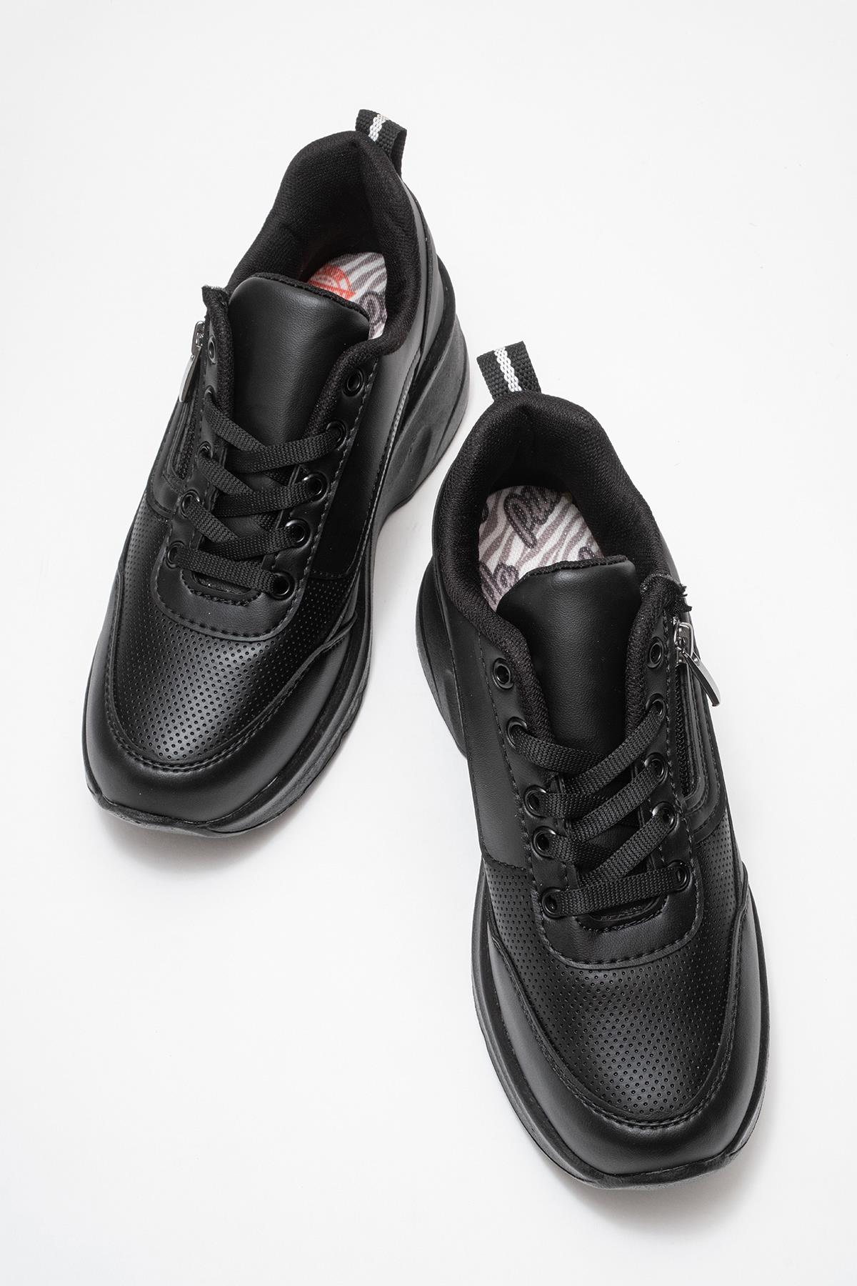 Kadın Fermuarlı Bağcıklı Spor Ayakkabı; SİYAH MAT - Görsel 8