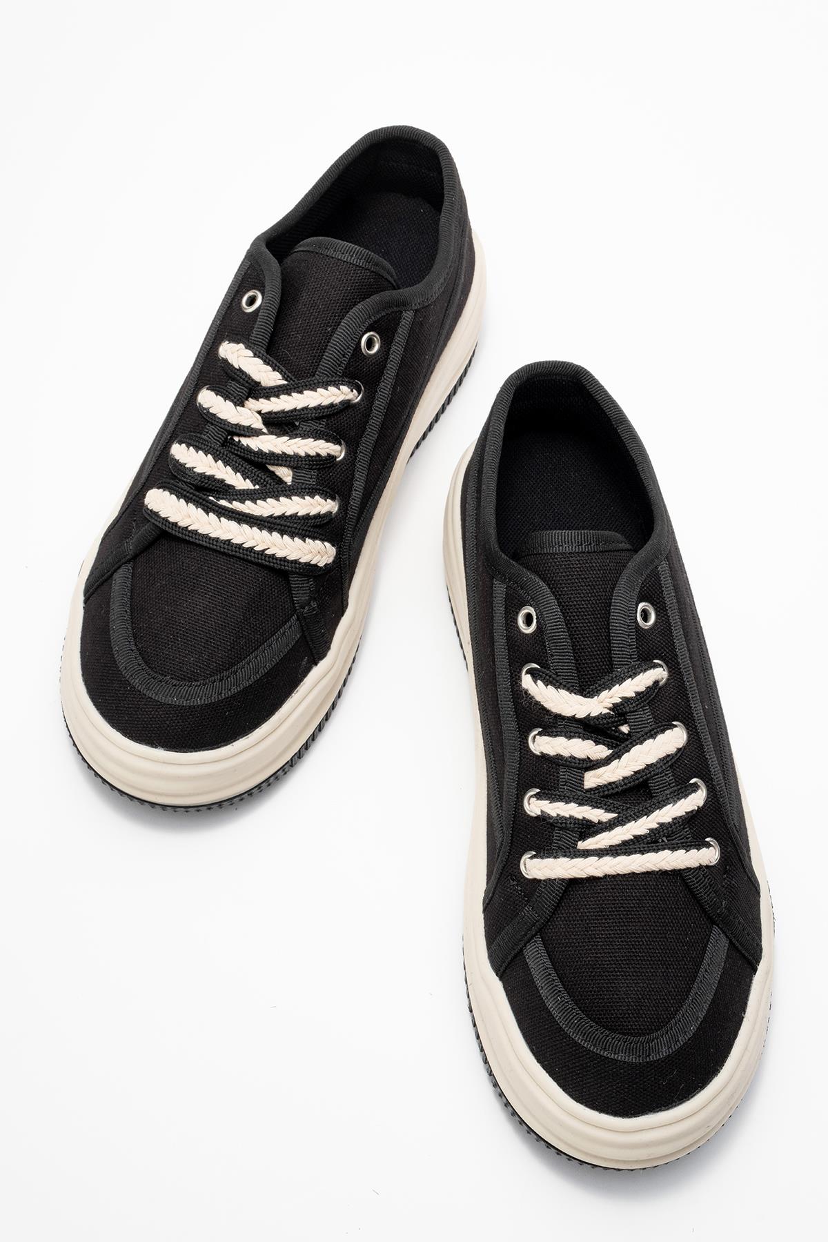 Keten Kadın Spor Ayakkabı SİYAH BEYAZ - Görsel 6