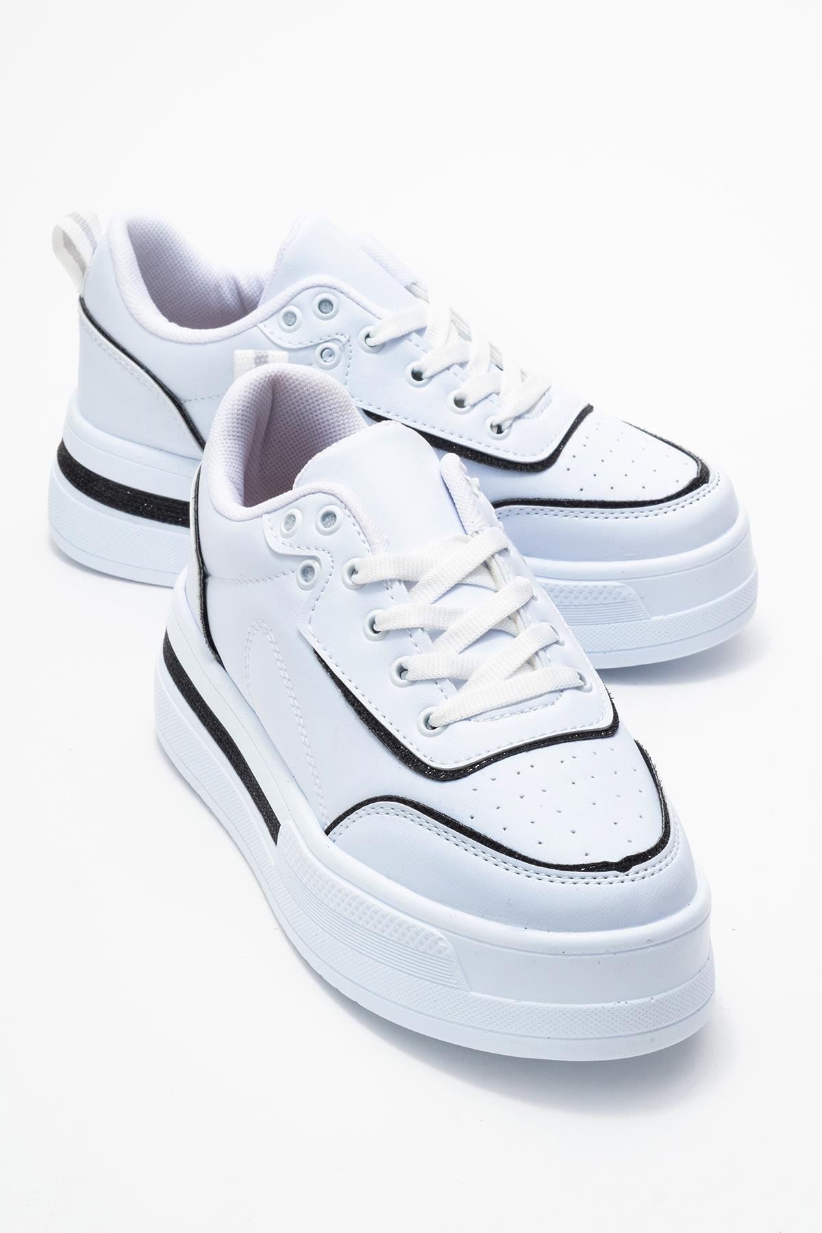 Kadın Taşlı Spor Ayakkabı BEYAZ SİYAH - Görsel 2