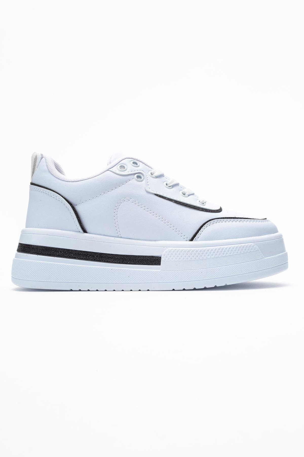 Kadın Taşlı Spor Ayakkabı BEYAZ SİYAH - Görsel 3