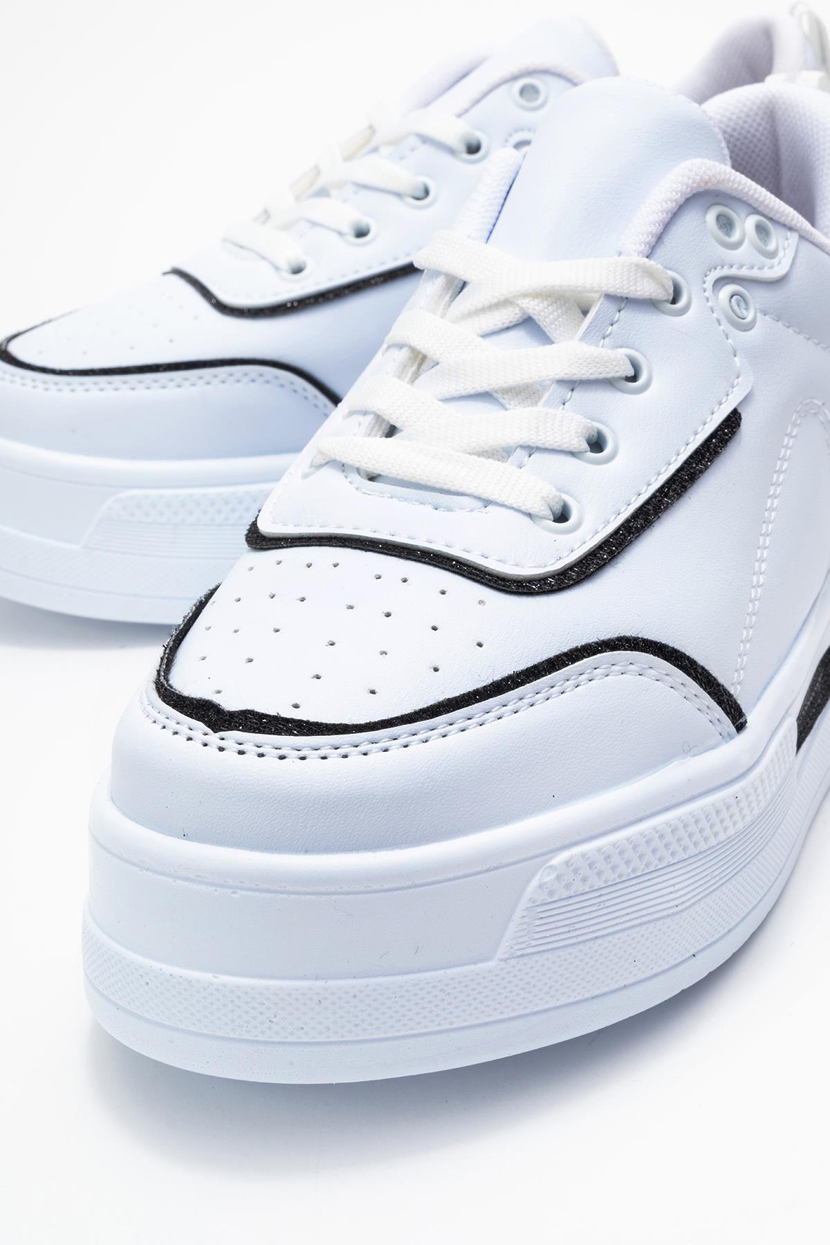 Kadın Taşlı Spor Ayakkabı BEYAZ SİYAH - Görsel 4