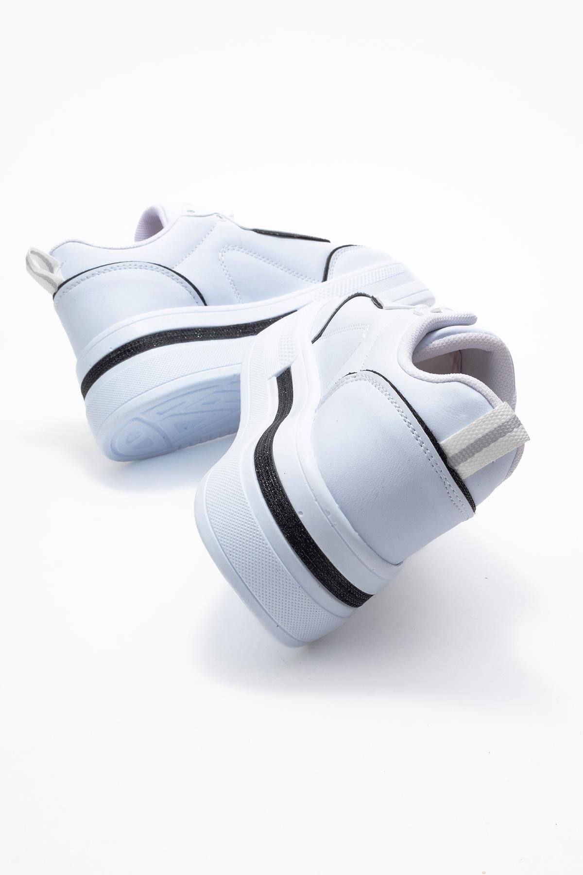 Kadın Taşlı Spor Ayakkabı BEYAZ SİYAH - Görsel 5