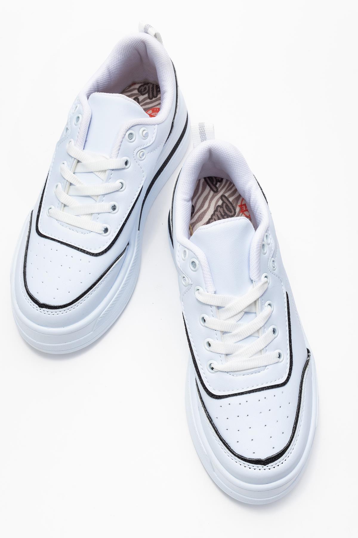 Kadın Taşlı Spor Ayakkabı BEYAZ SİYAH - Görsel 6