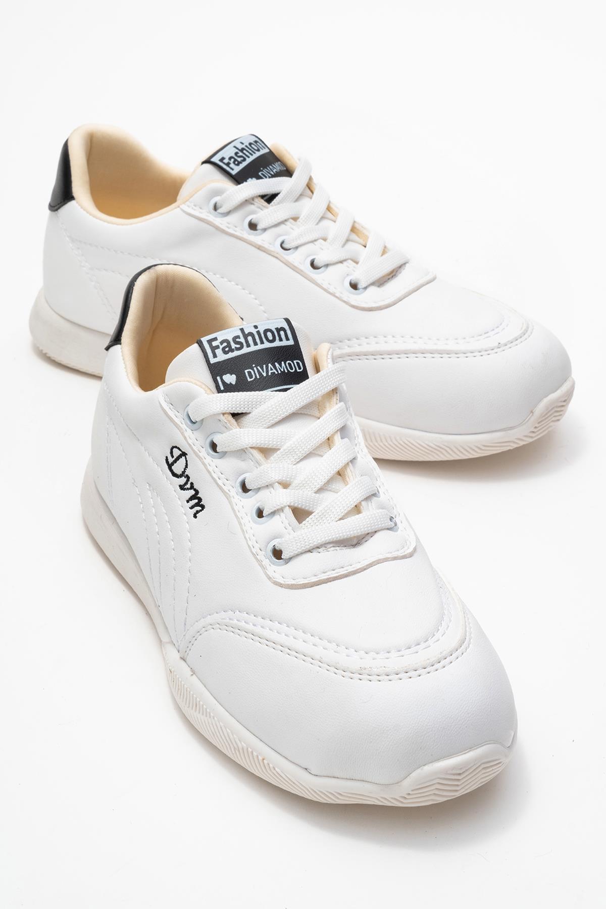 Bağcıklı Kadın Spor Ayakkabı; BEYAZ SİYAH - Görsel 2