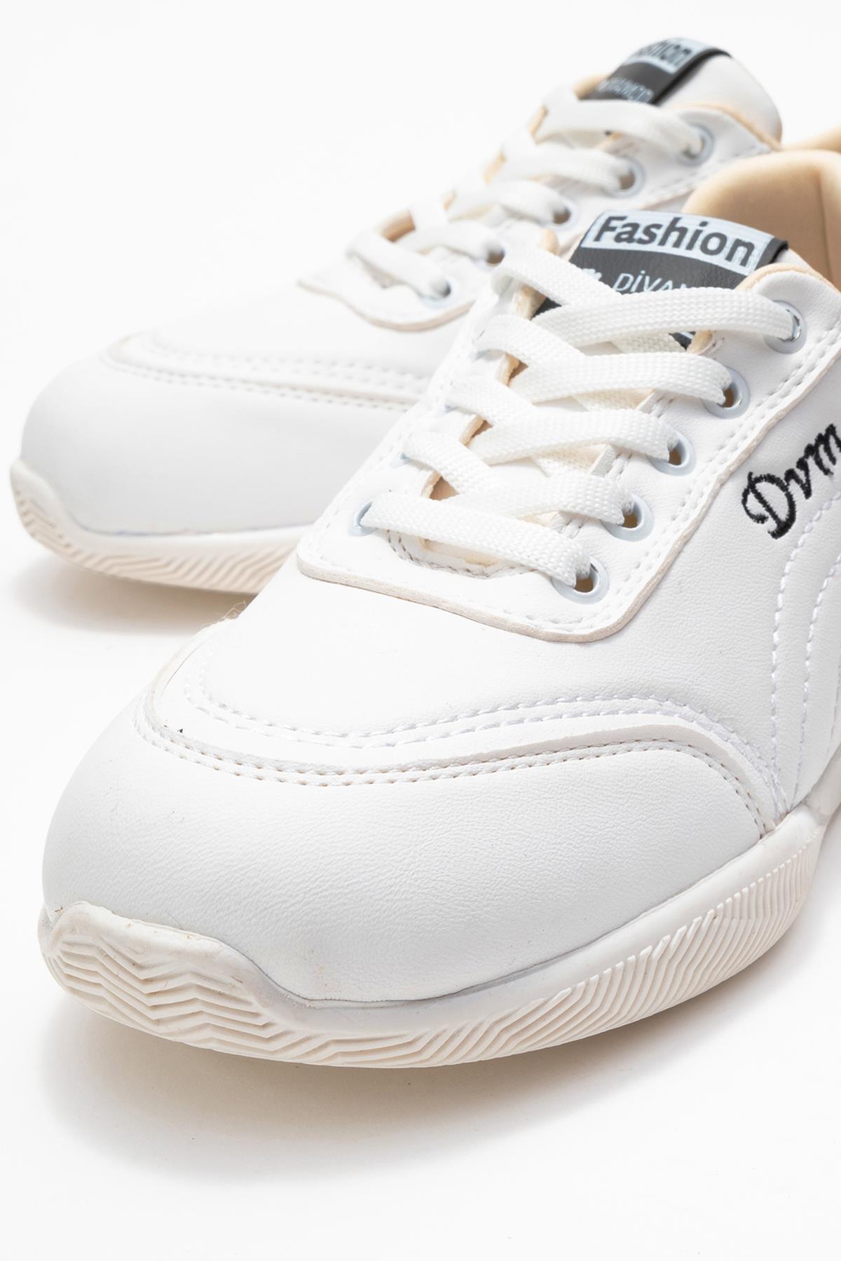 Bağcıklı Kadın Spor Ayakkabı; BEYAZ SİYAH - Görsel 4