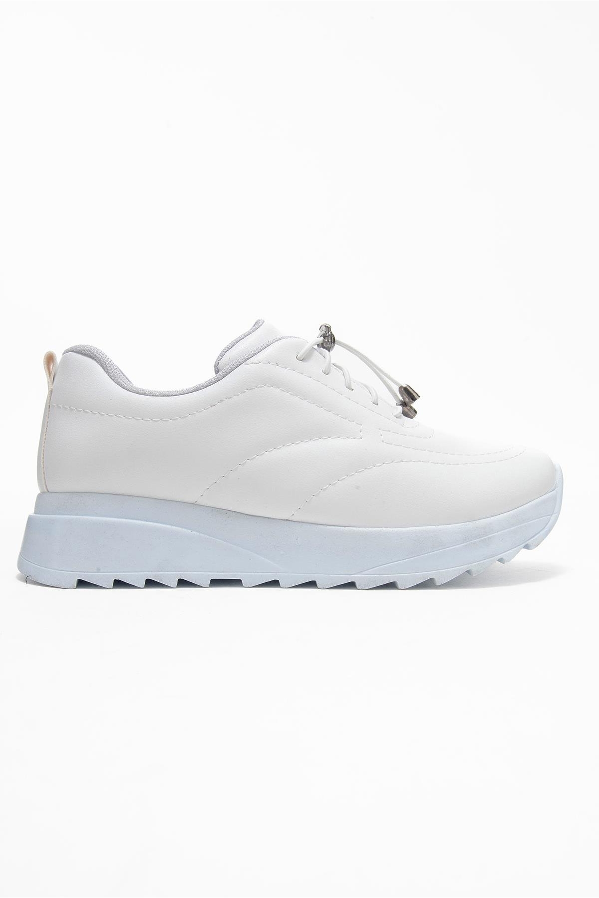 Kadın Dikişli Lastikli Spor Ayakkabı BEYAZ BEYAZ - Görsel 3