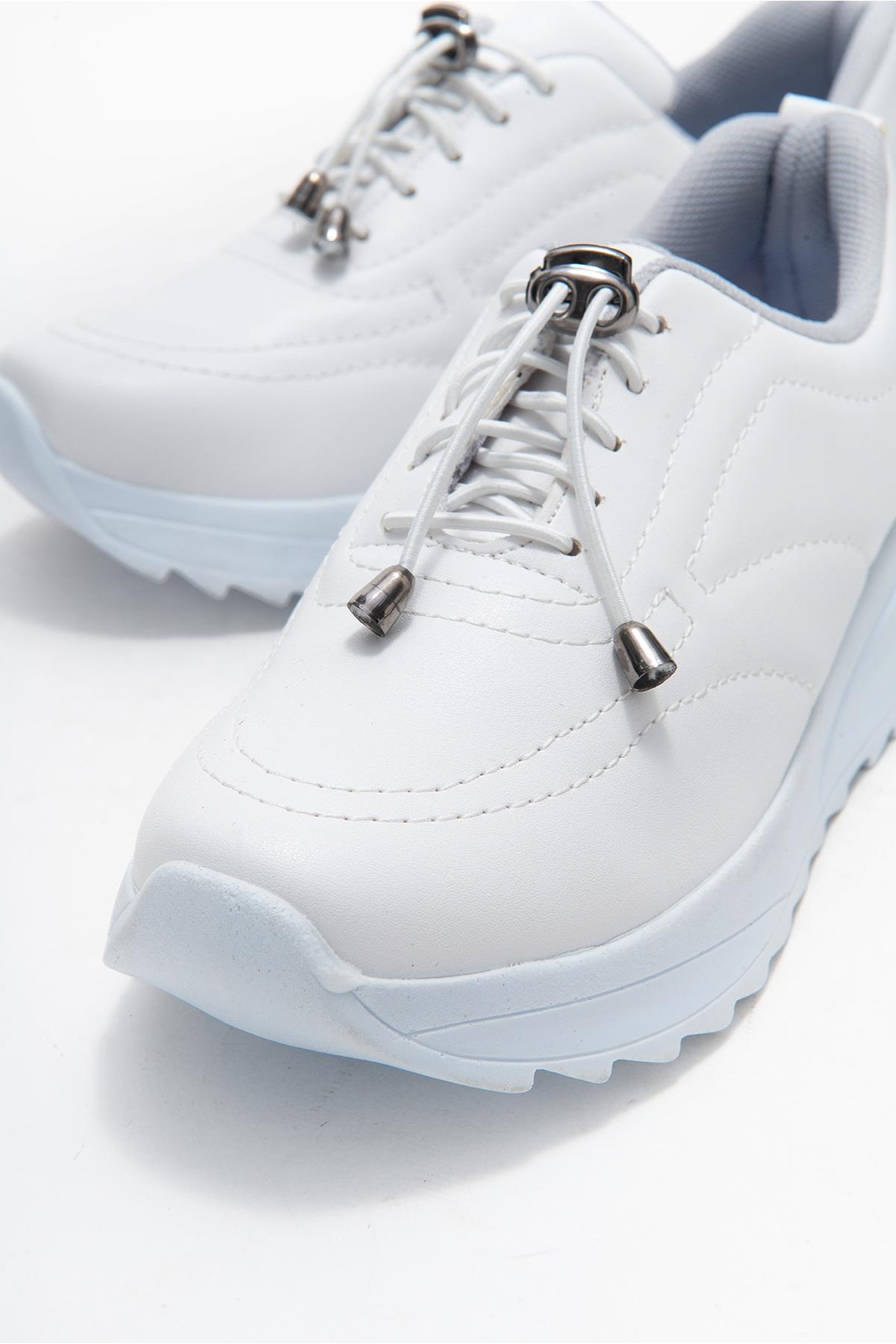 Kadın Dikişli Lastikli Spor Ayakkabı BEYAZ BEYAZ - Görsel 4
