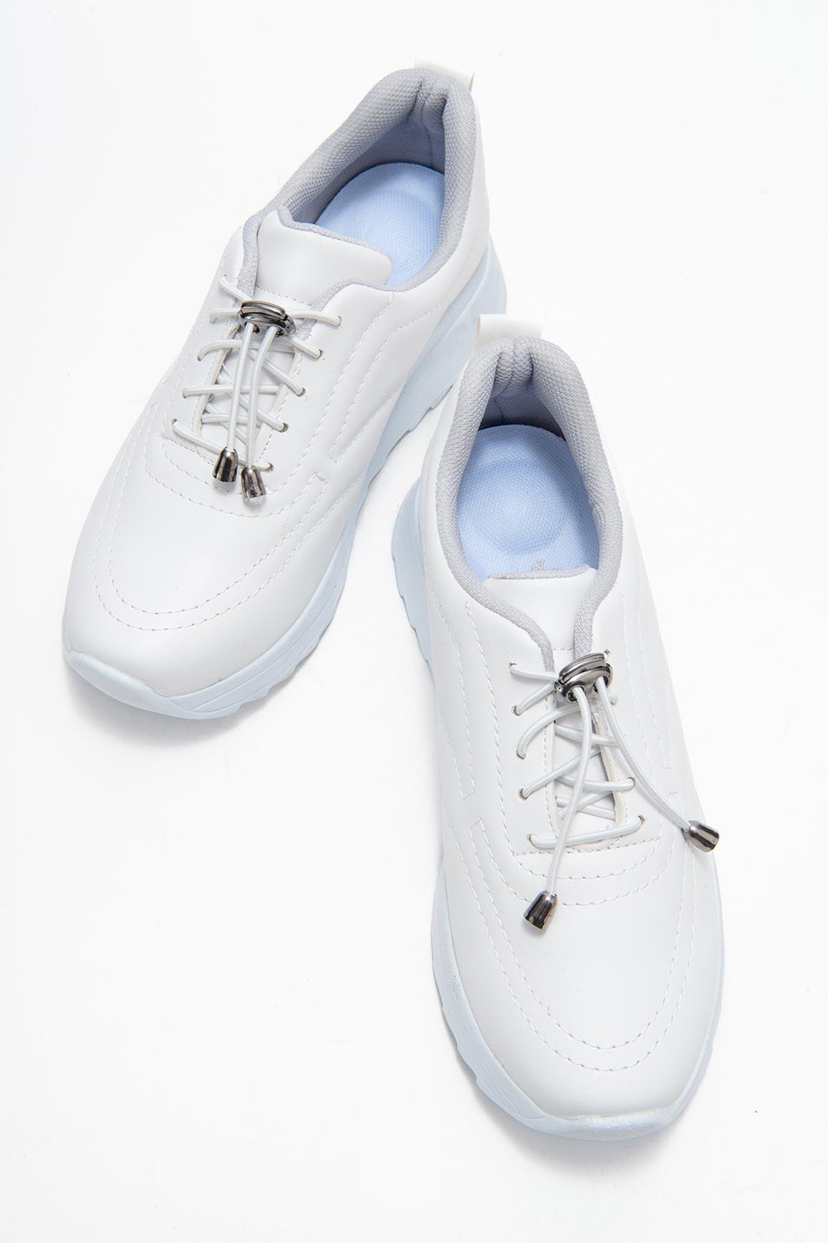Kadın Dikişli Lastikli Spor Ayakkabı BEYAZ BEYAZ - Görsel 6