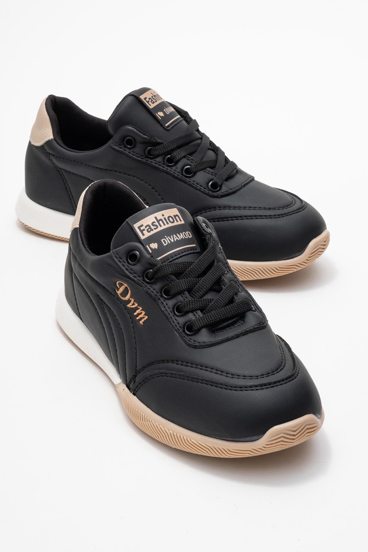 Bağcıklı Kadın Spor Ayakkabı; SİYAH VİZON - Görsel 2