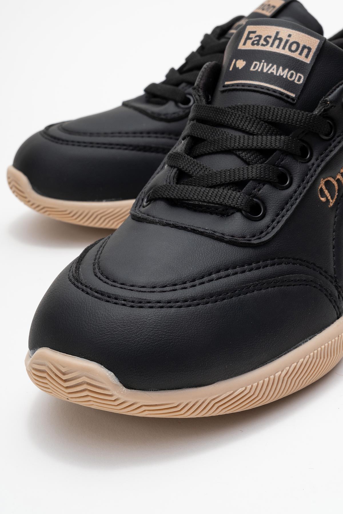 Bağcıklı Kadın Spor Ayakkabı; SİYAH VİZON - Görsel 4