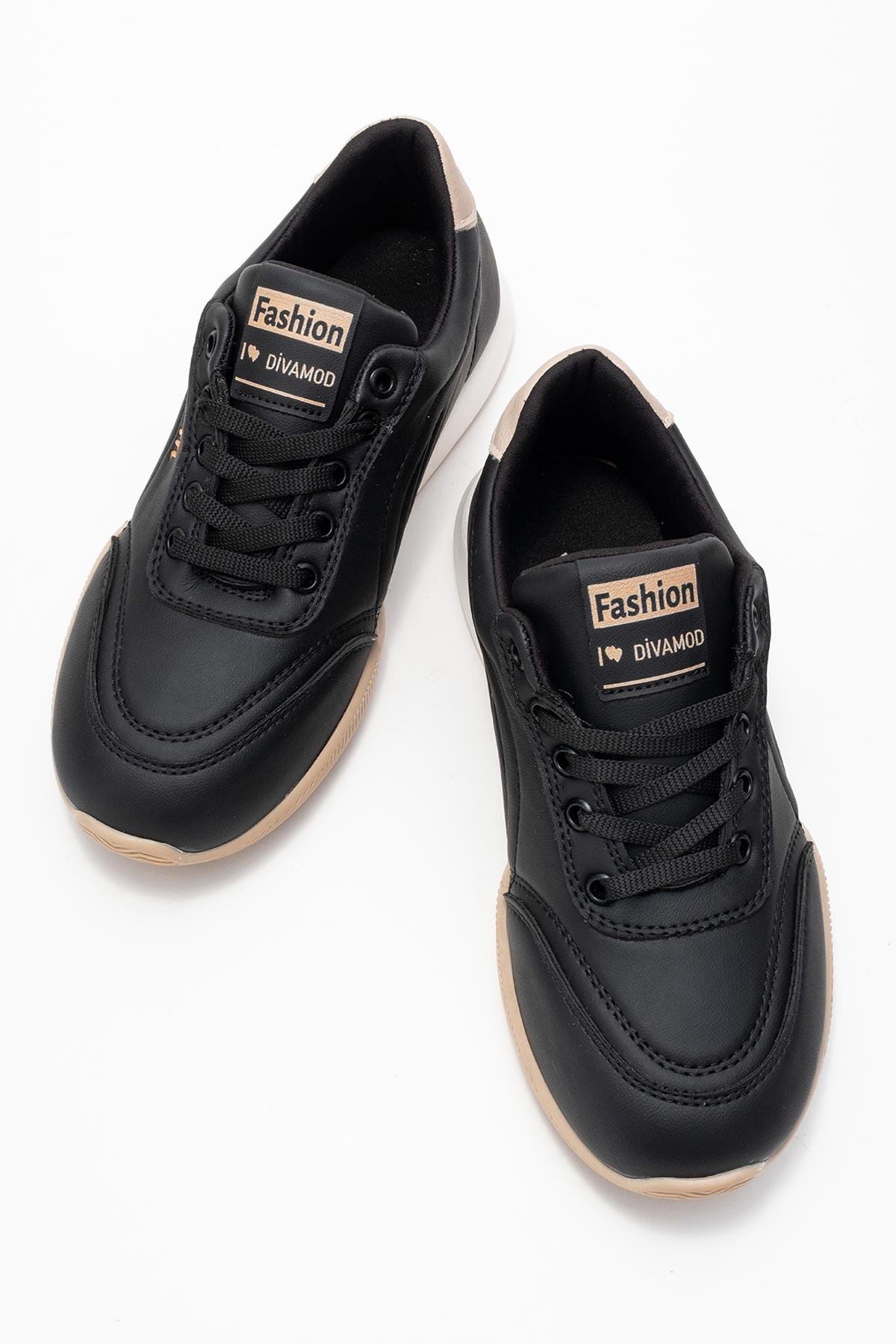 Bağcıklı Kadın Spor Ayakkabı; SİYAH VİZON - Görsel 6