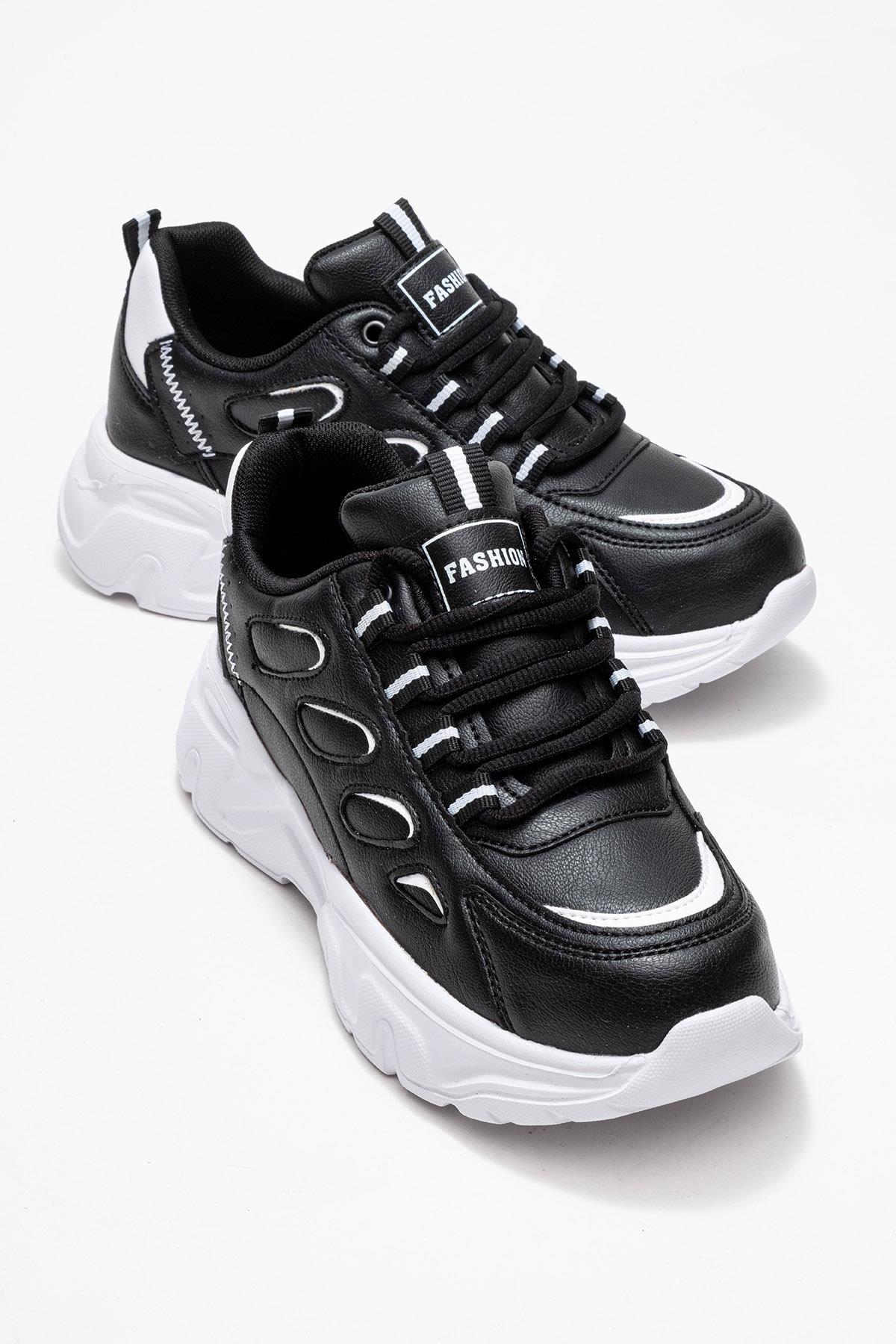 Yan Halka Desenli Kadın Spor Ayakkabı SİYAH BEYAZ - Görsel 2
