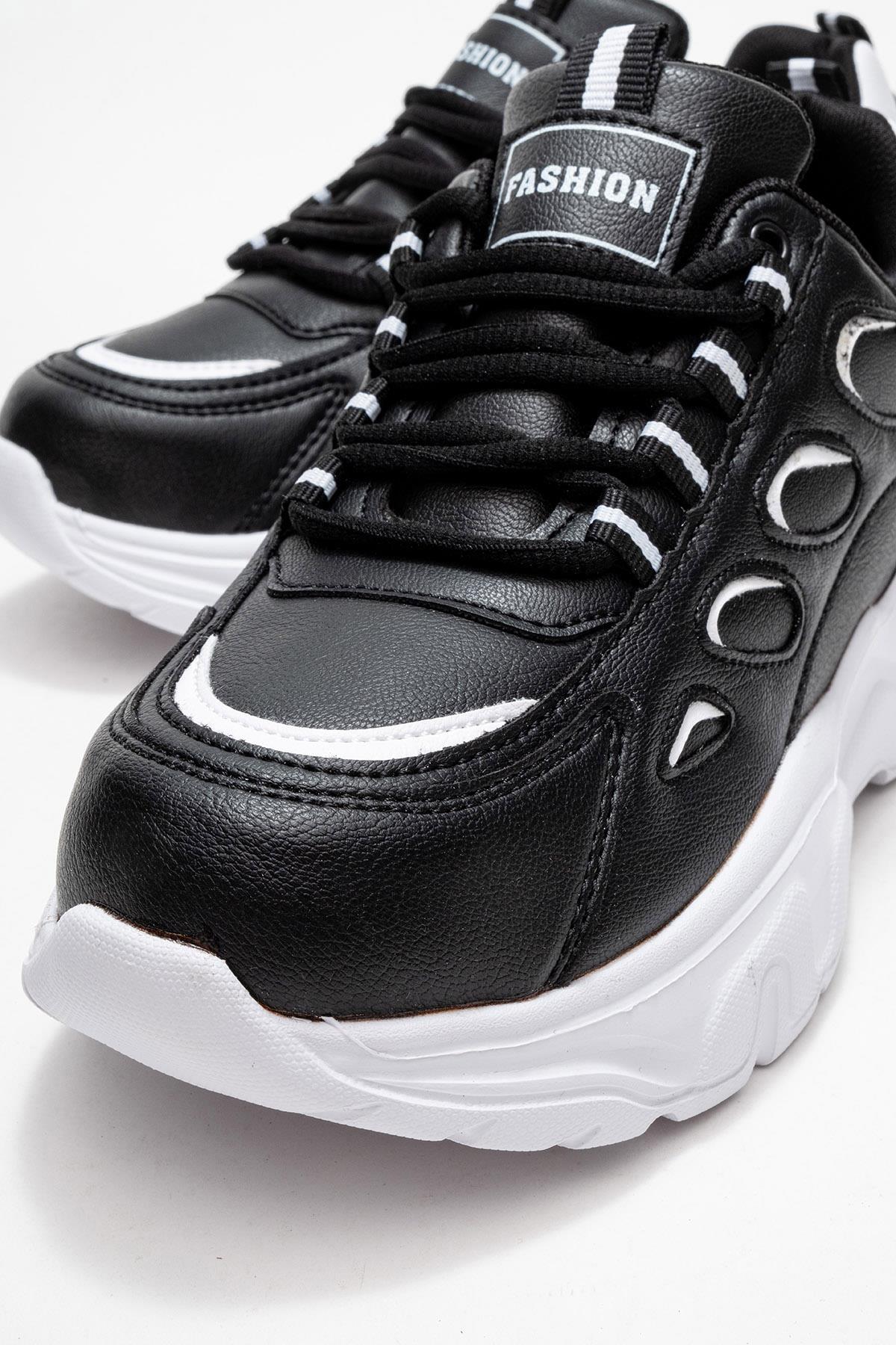 Yan Halka Desenli Kadın Spor Ayakkabı SİYAH BEYAZ - Görsel 4