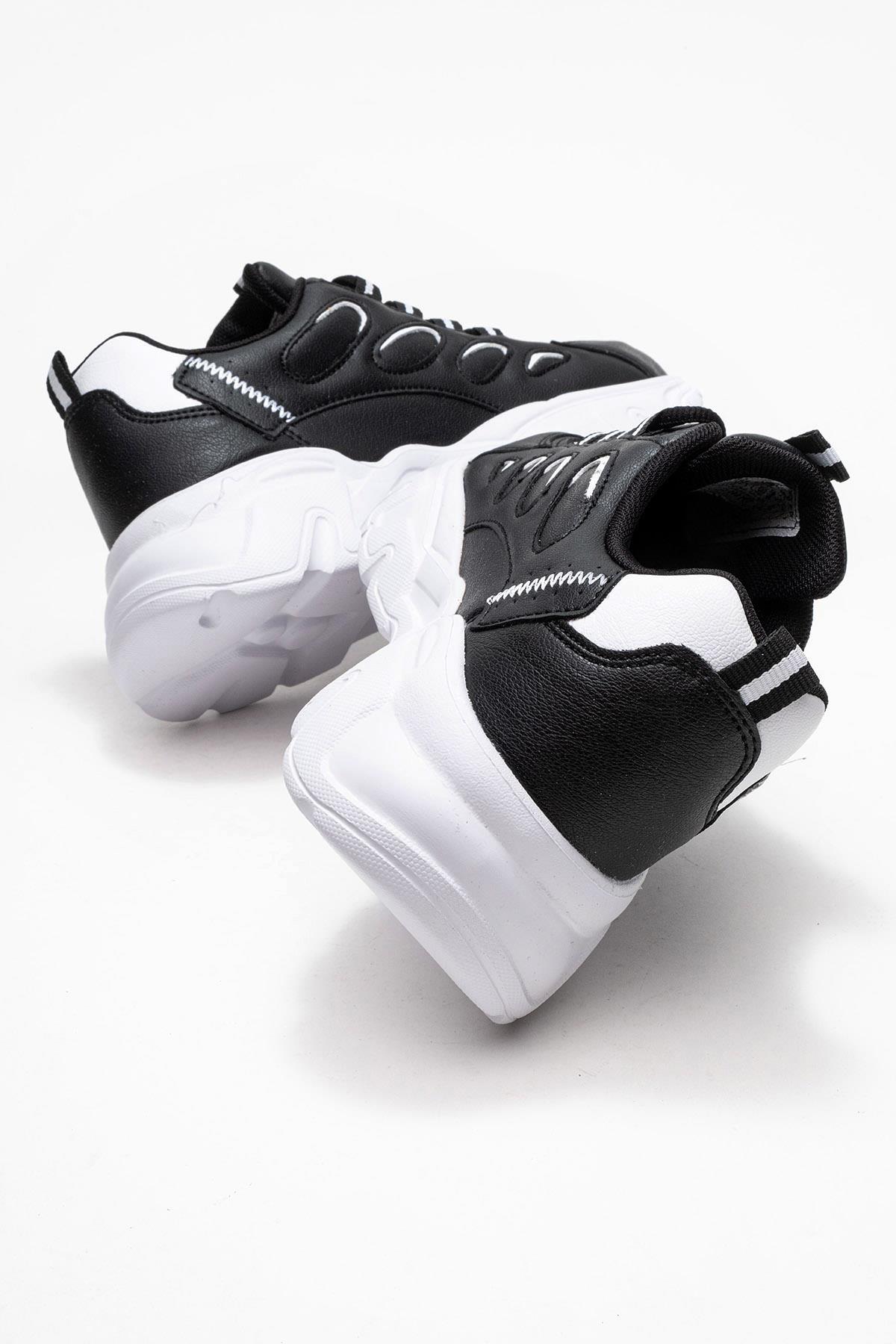Yan Halka Desenli Kadın Spor Ayakkabı SİYAH BEYAZ - Görsel 6