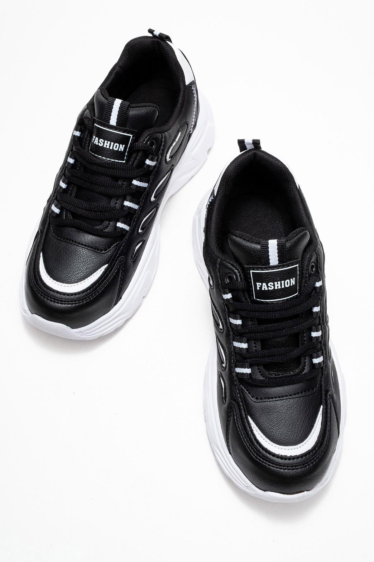 Yan Halka Desenli Kadın Spor Ayakkabı SİYAH BEYAZ - Görsel 8