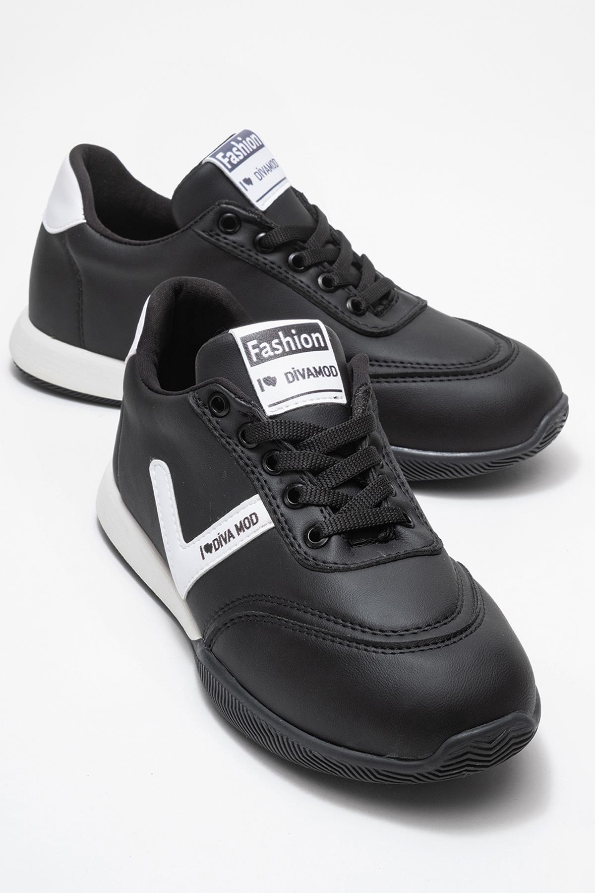 Bağcıklı Kadın Spor Ayakkabı; SİYAH BEYAZ - Görsel 2