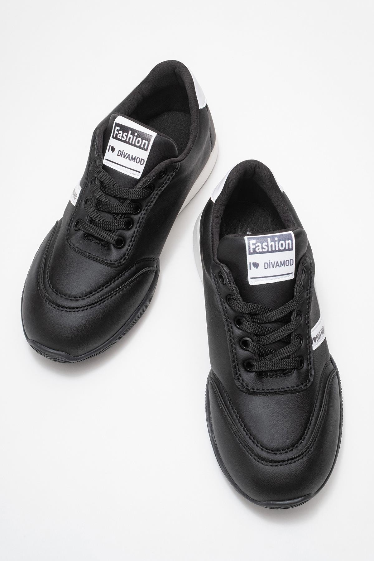 Bağcıklı Kadın Spor Ayakkabı; SİYAH BEYAZ - Görsel 6