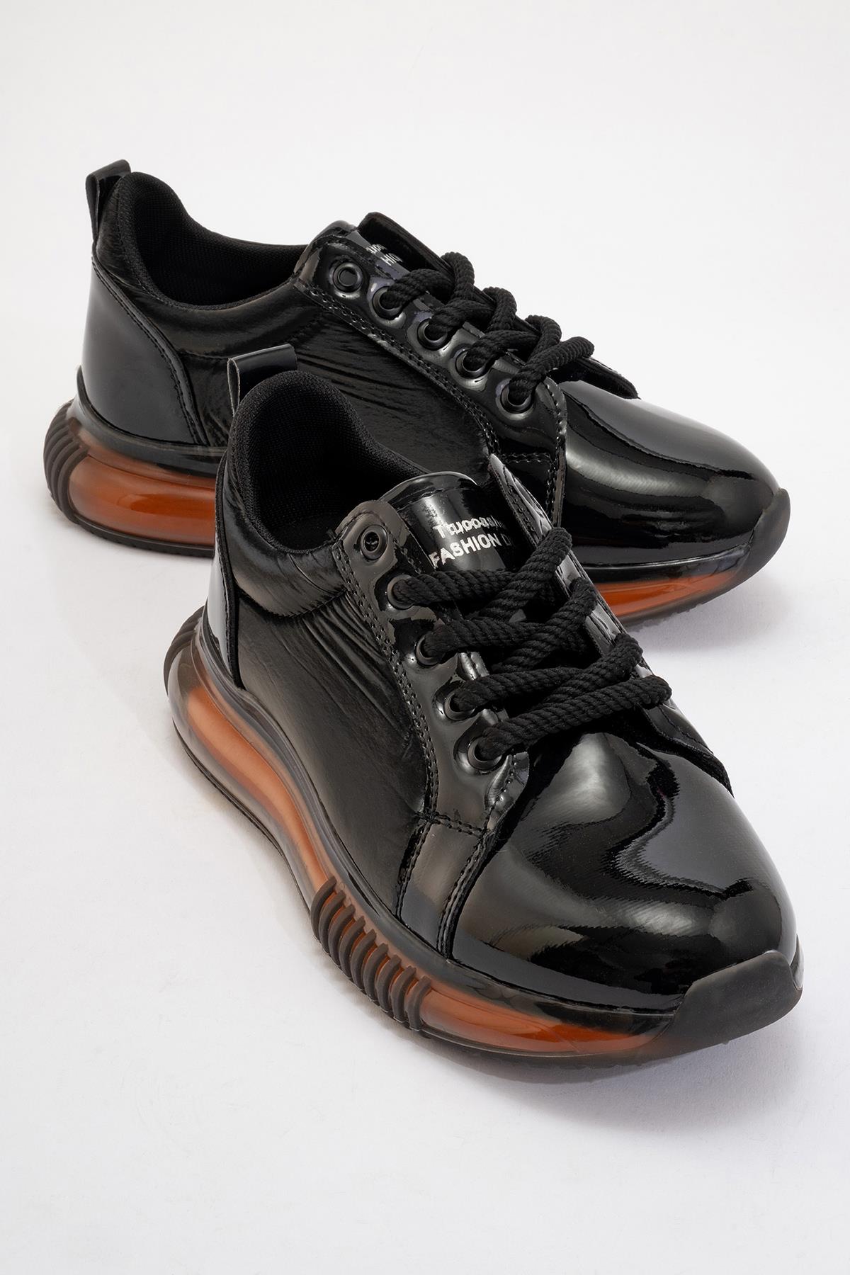 Bağcıklı Kadın Spor Ayakkabı SİYAH ORANJ - Görsel 2