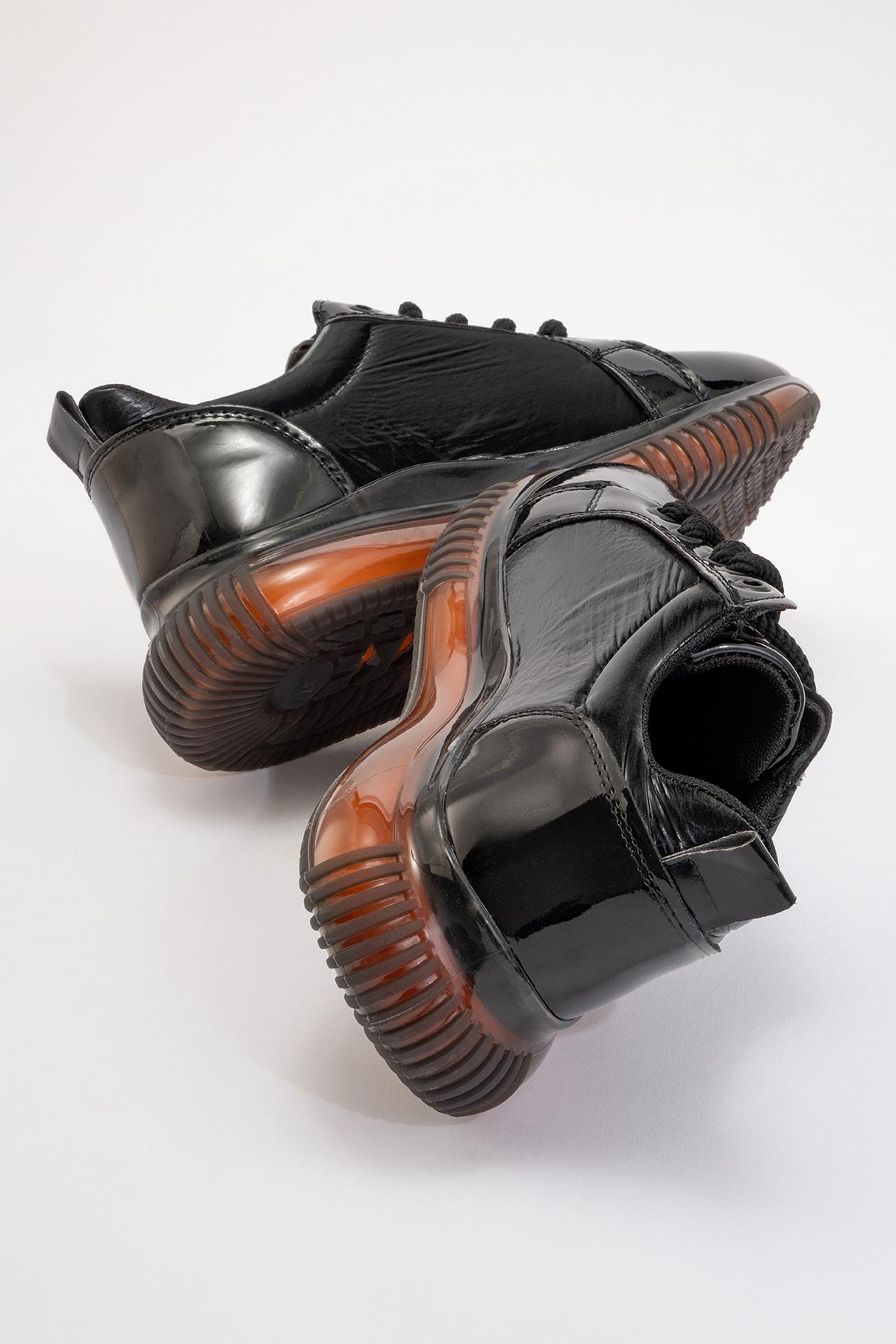 Bağcıklı Kadın Spor Ayakkabı SİYAH ORANJ - Görsel 5