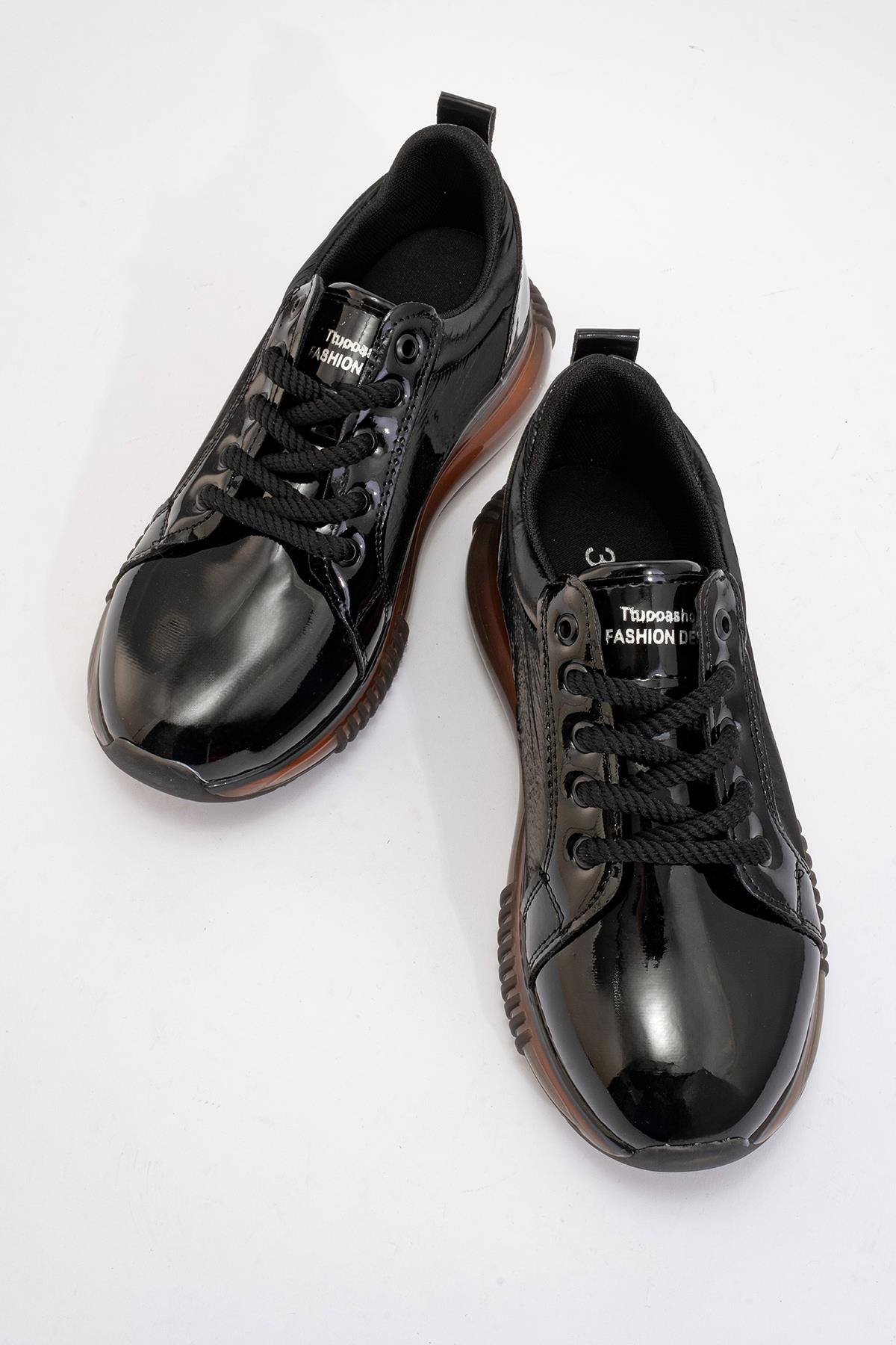 Bağcıklı Kadın Spor Ayakkabı SİYAH ORANJ - Görsel 6