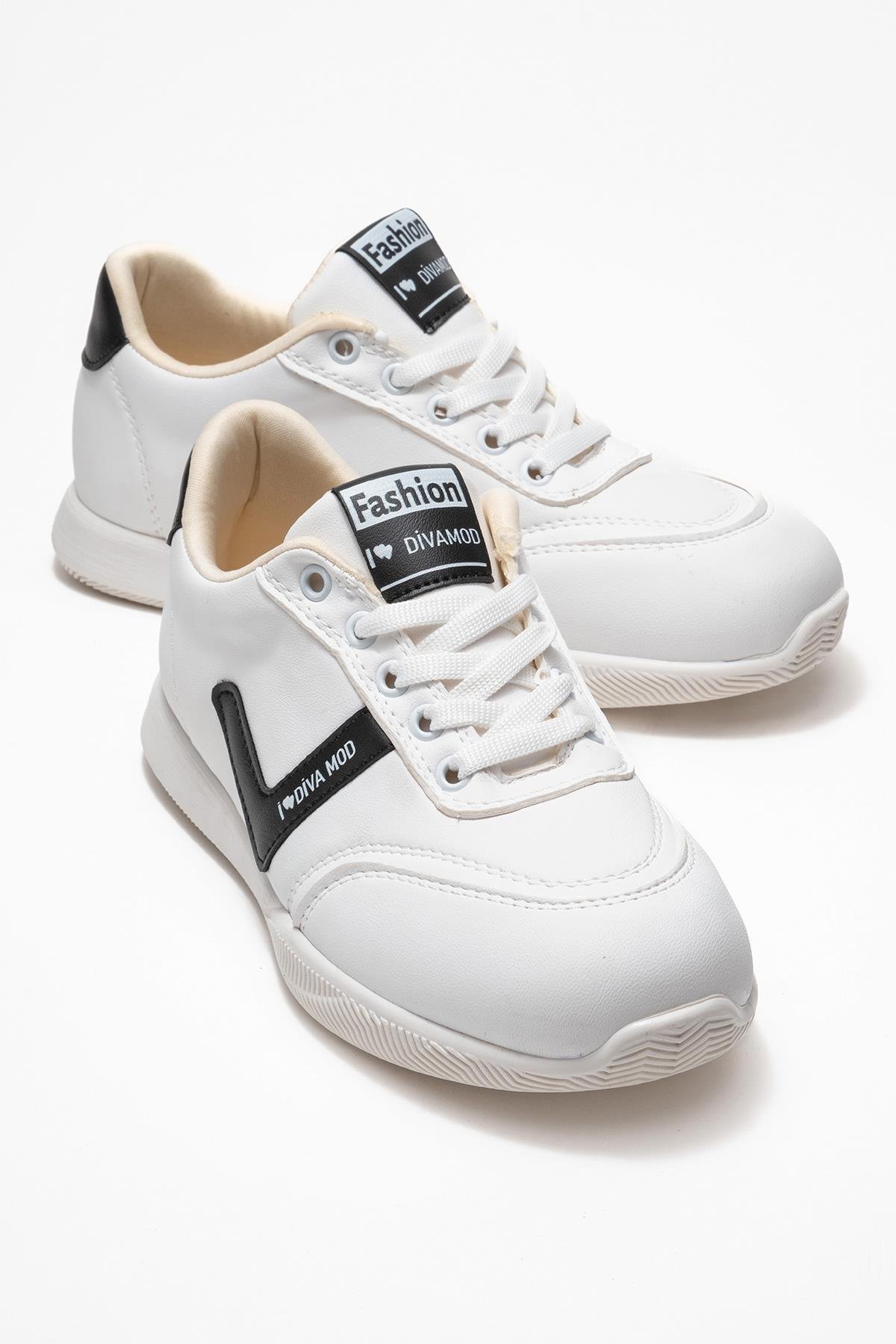 Bağcıklı Kadın Spor Ayakkabı; BEYAZ SİYAH - Görsel 2