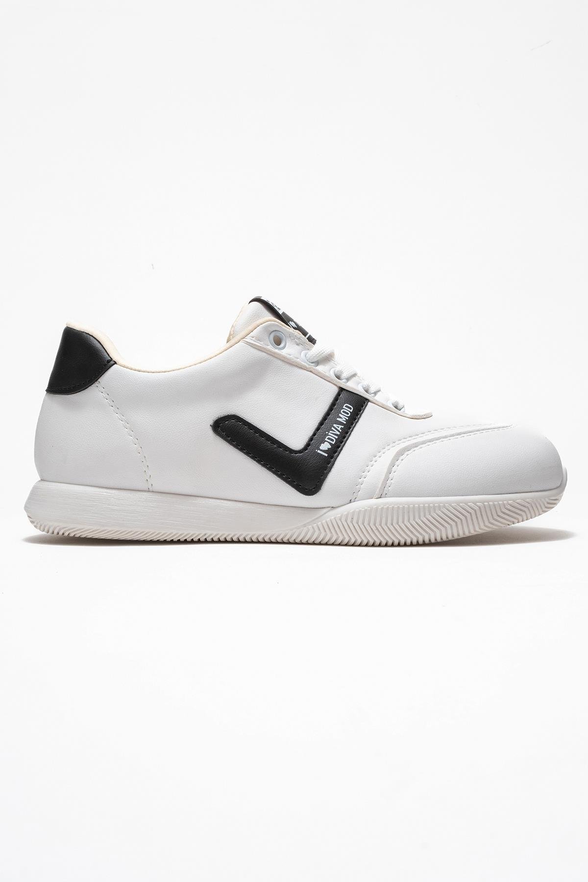 Bağcıklı Kadın Spor Ayakkabı; BEYAZ SİYAH - Görsel 3