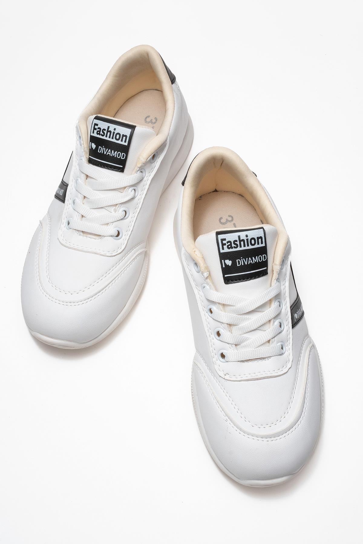 Bağcıklı Kadın Spor Ayakkabı; BEYAZ SİYAH - Görsel 6