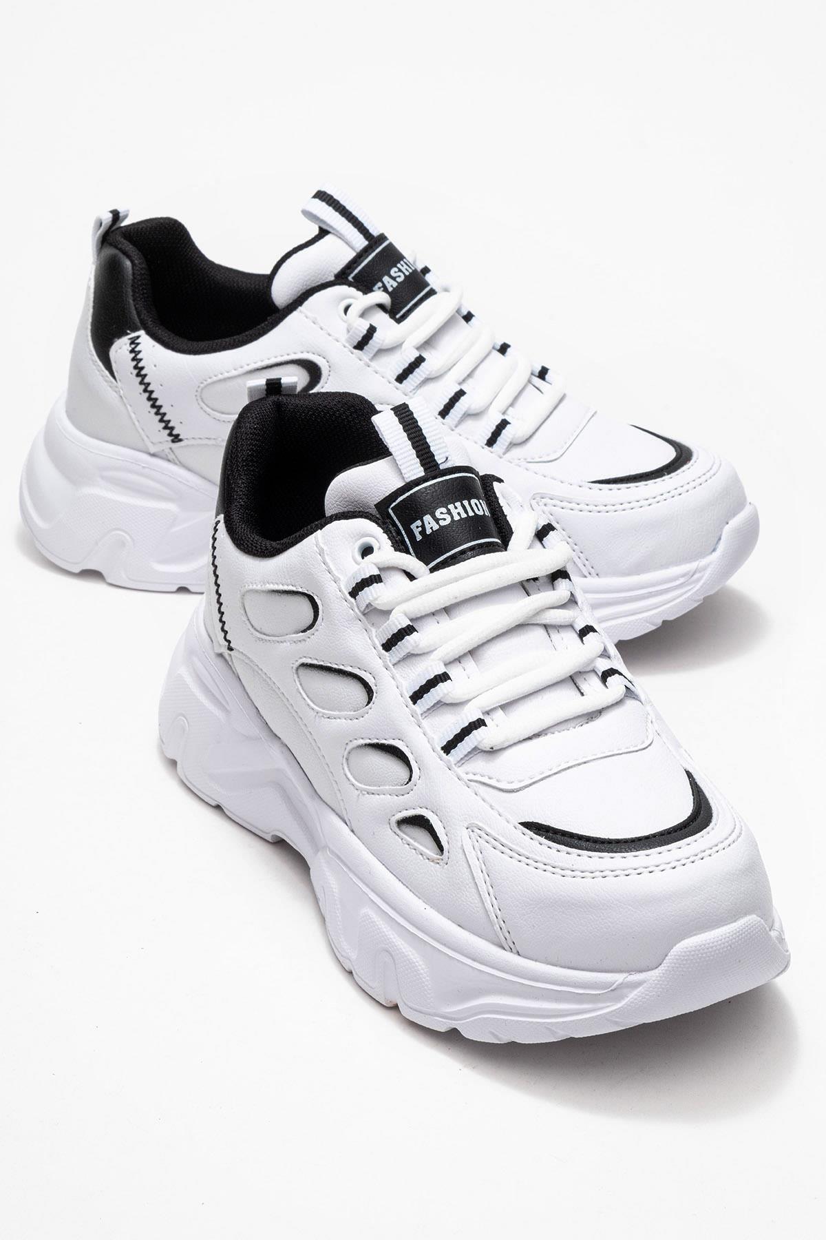 Yan Halka Desenli Kadın Spor Ayakkabı BEYAZ SİYAH - Görsel 2