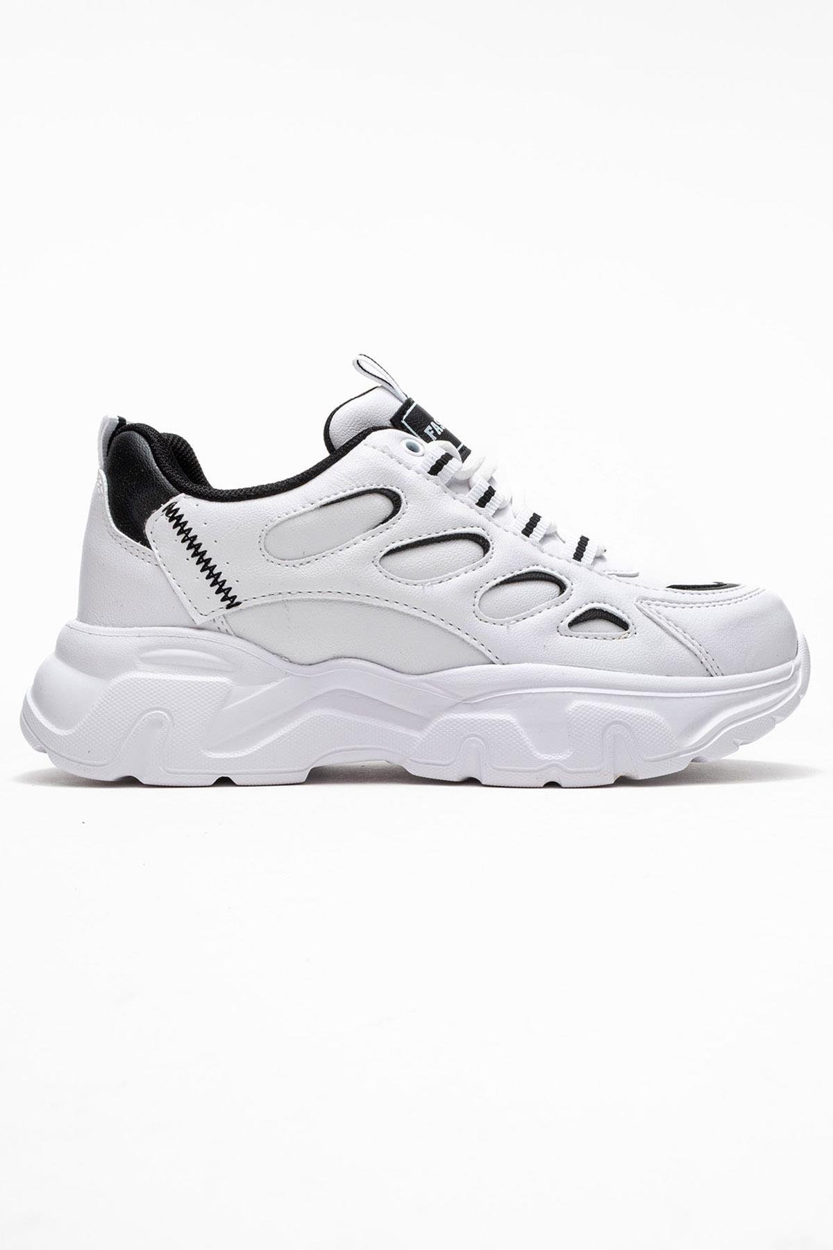 Yan Halka Desenli Kadın Spor Ayakkabı BEYAZ SİYAH - Görsel 3