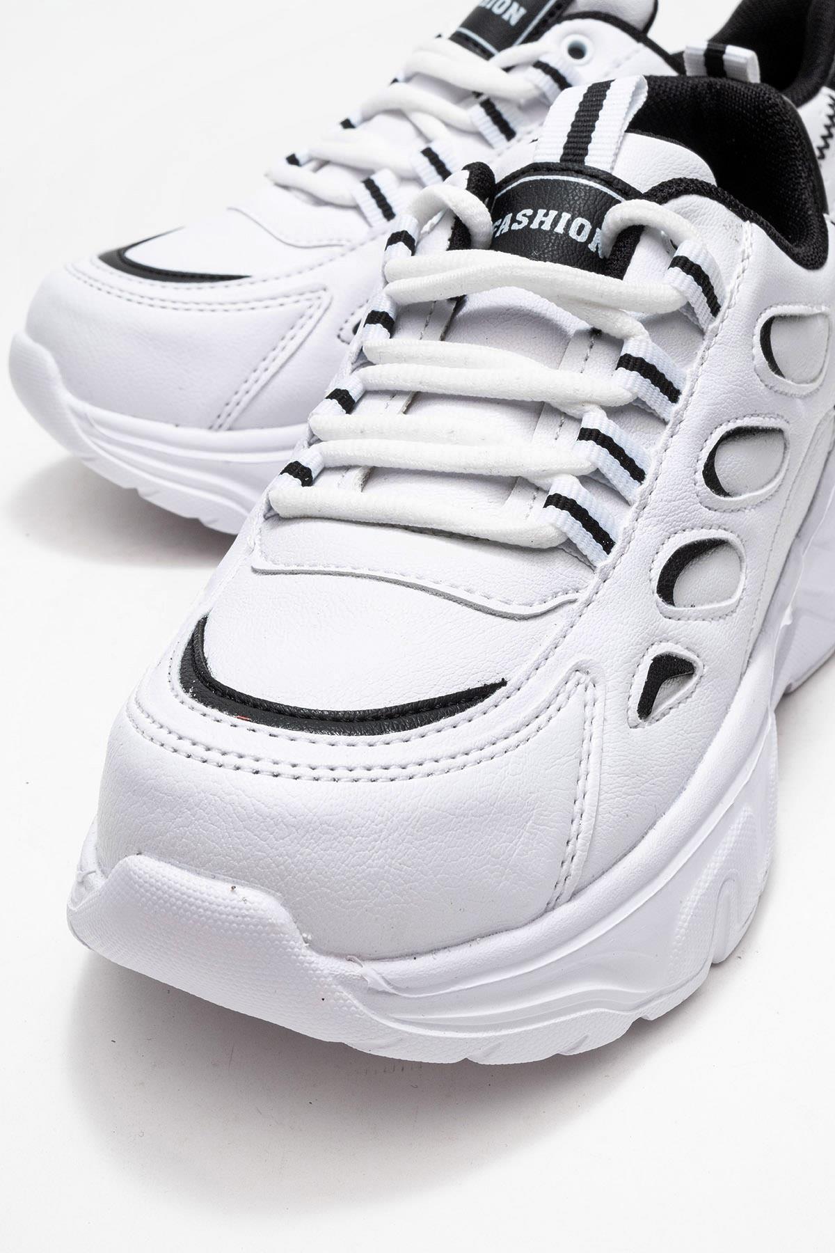 Yan Halka Desenli Kadın Spor Ayakkabı BEYAZ SİYAH - Görsel 4