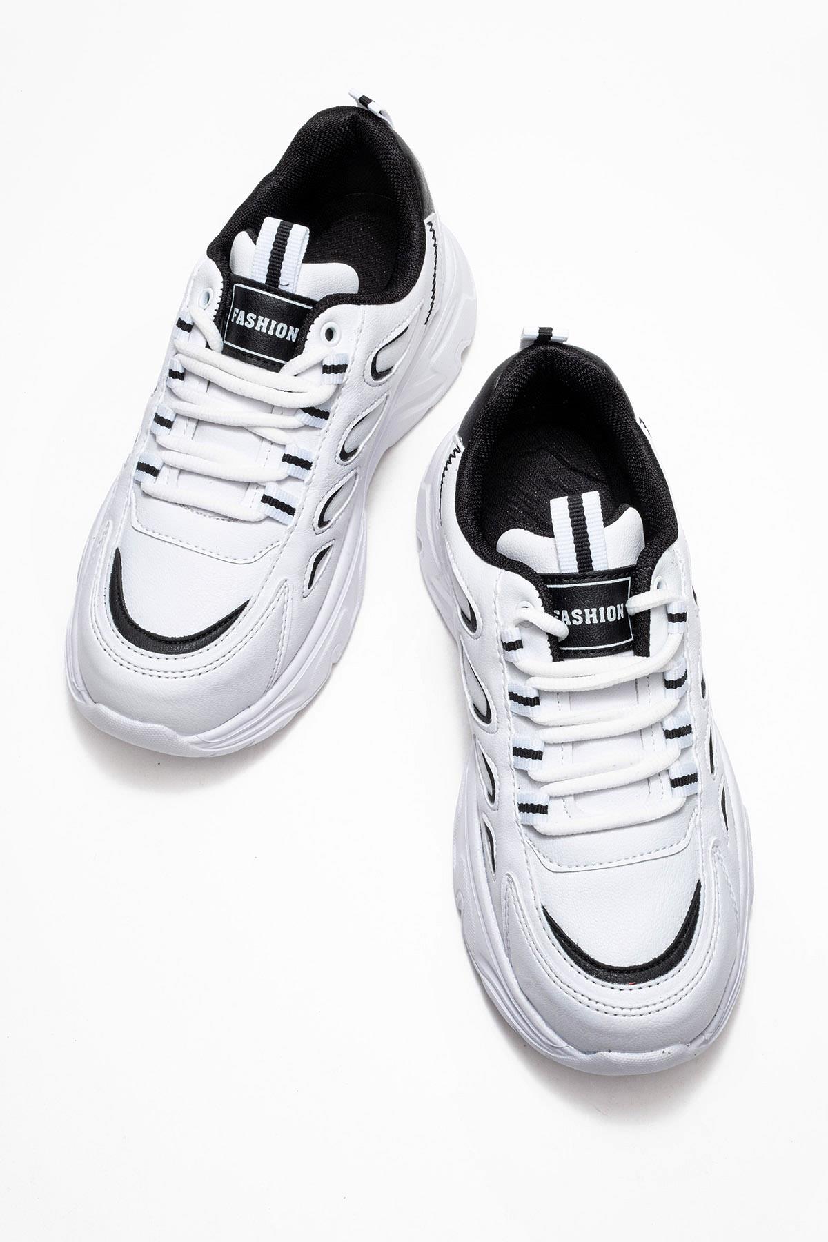 Yan Halka Desenli Kadın Spor Ayakkabı BEYAZ SİYAH - Görsel 6