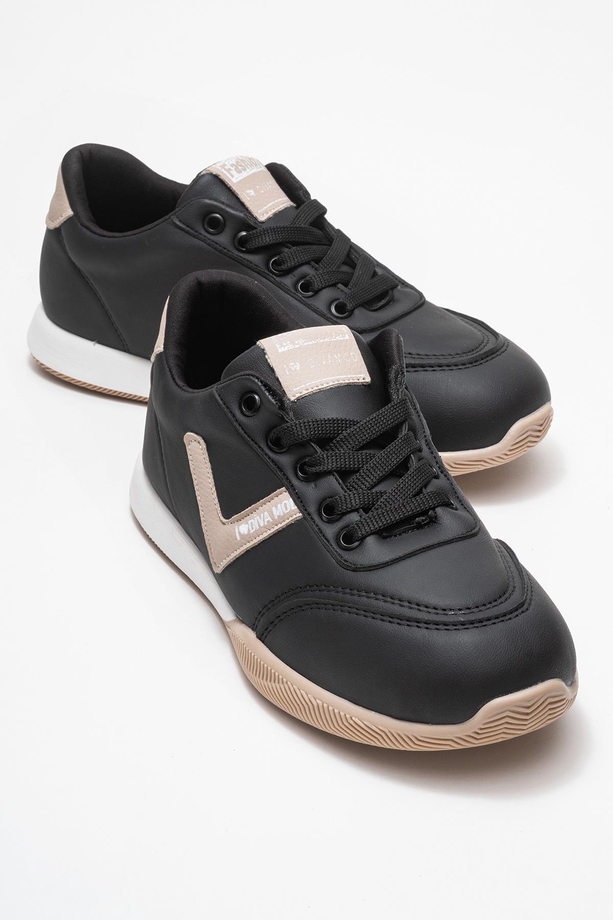 Bağcıklı Kadın Spor Ayakkabı; SİYAH VİZON - Görsel 2